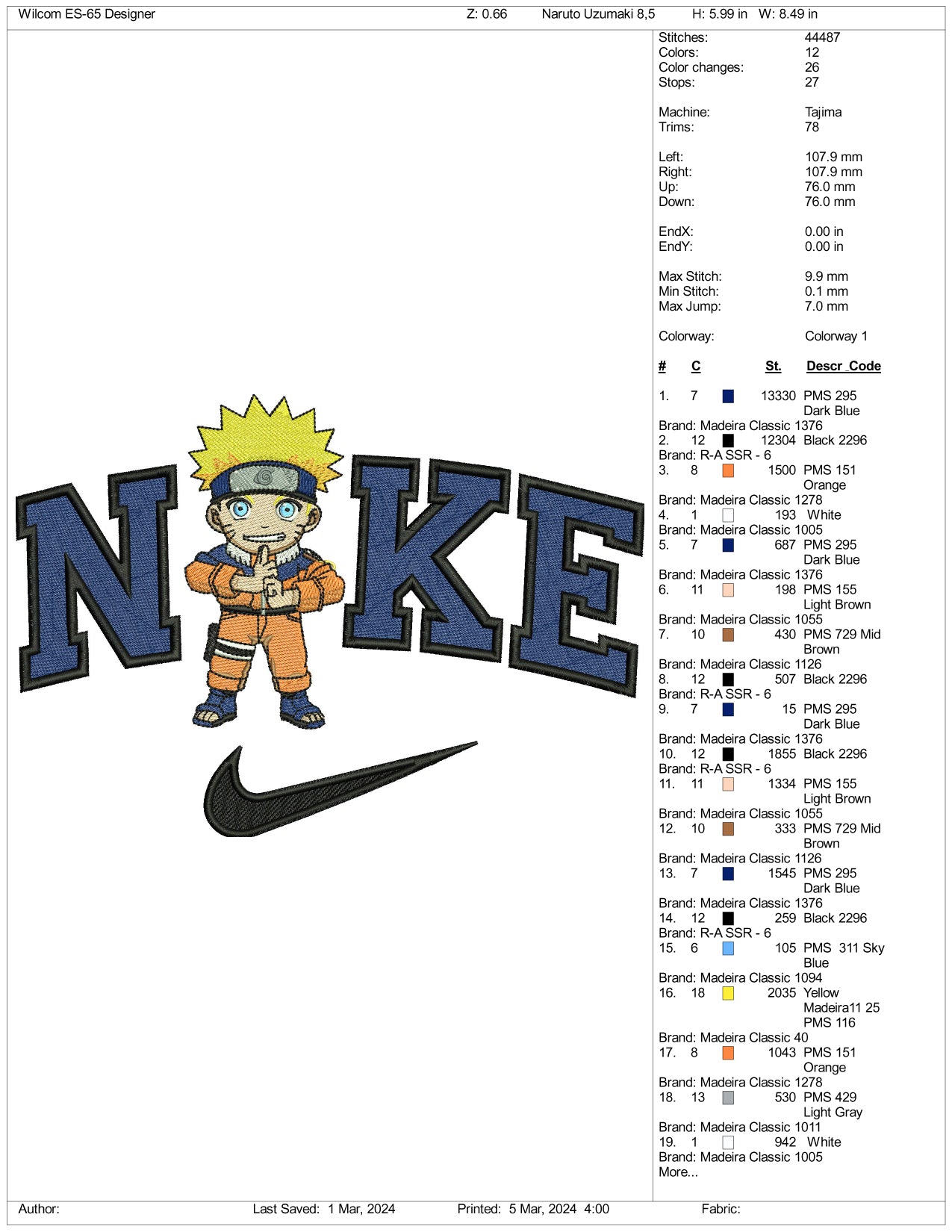 Nike Chibi Naruto Embroidery Design Files - 3 Size's