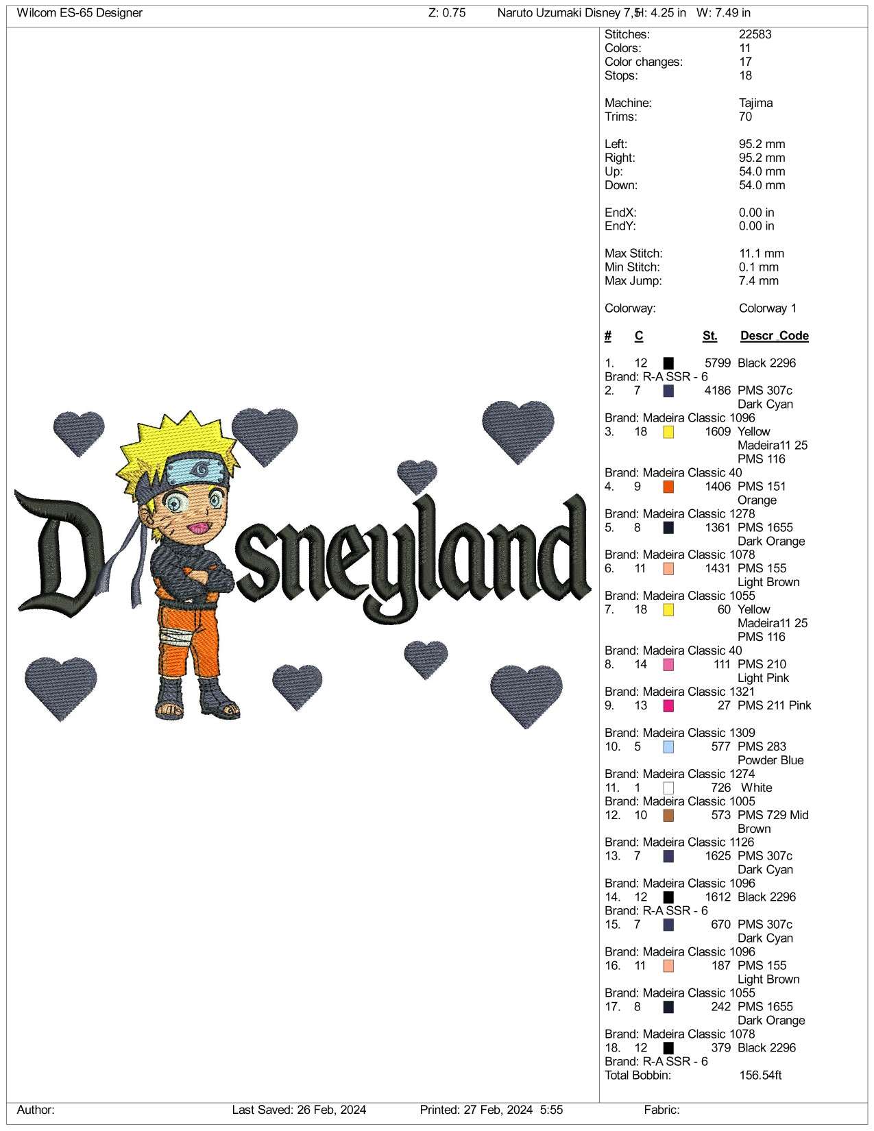 Chibi Naruto v2 Disneyland Embroidery Design Files - 3 Size's