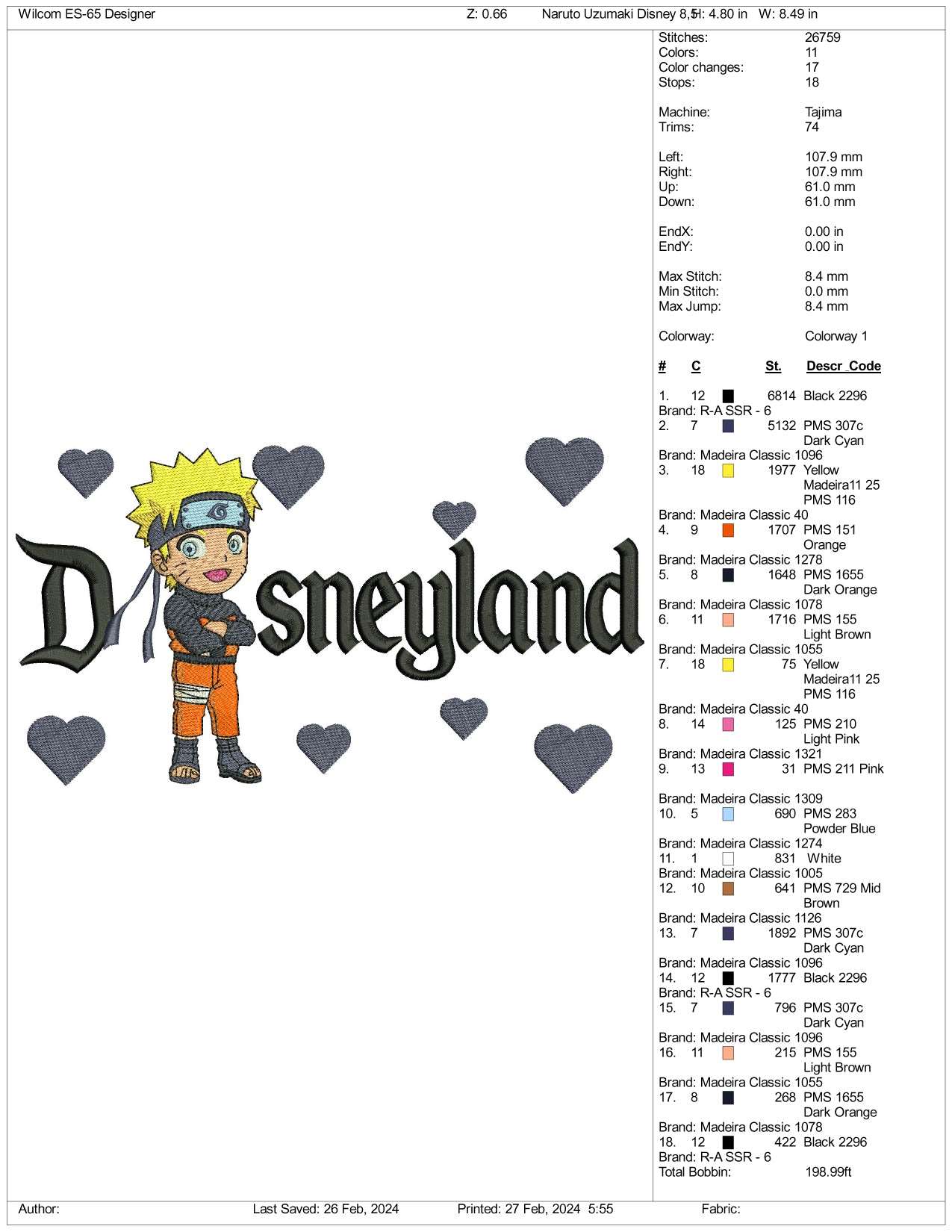 Chibi Naruto v2 Disneyland Embroidery Design Files - 3 Size's