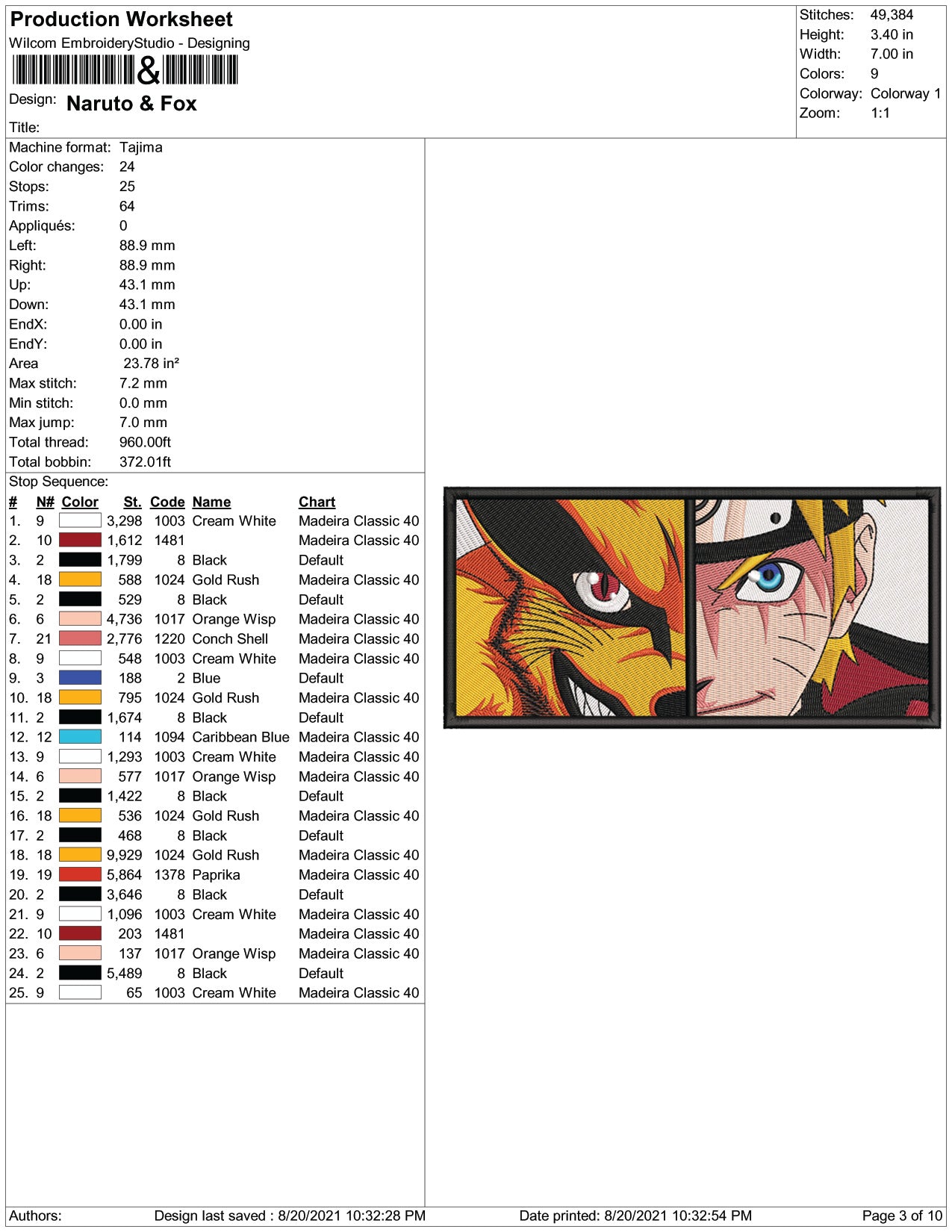 Naruto & Fox Embroidery Design Files - 4 Size's