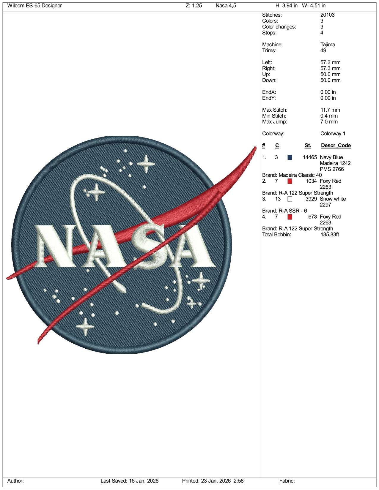 Nasa Logo v2 Embroidery Design Files - 3 Size's