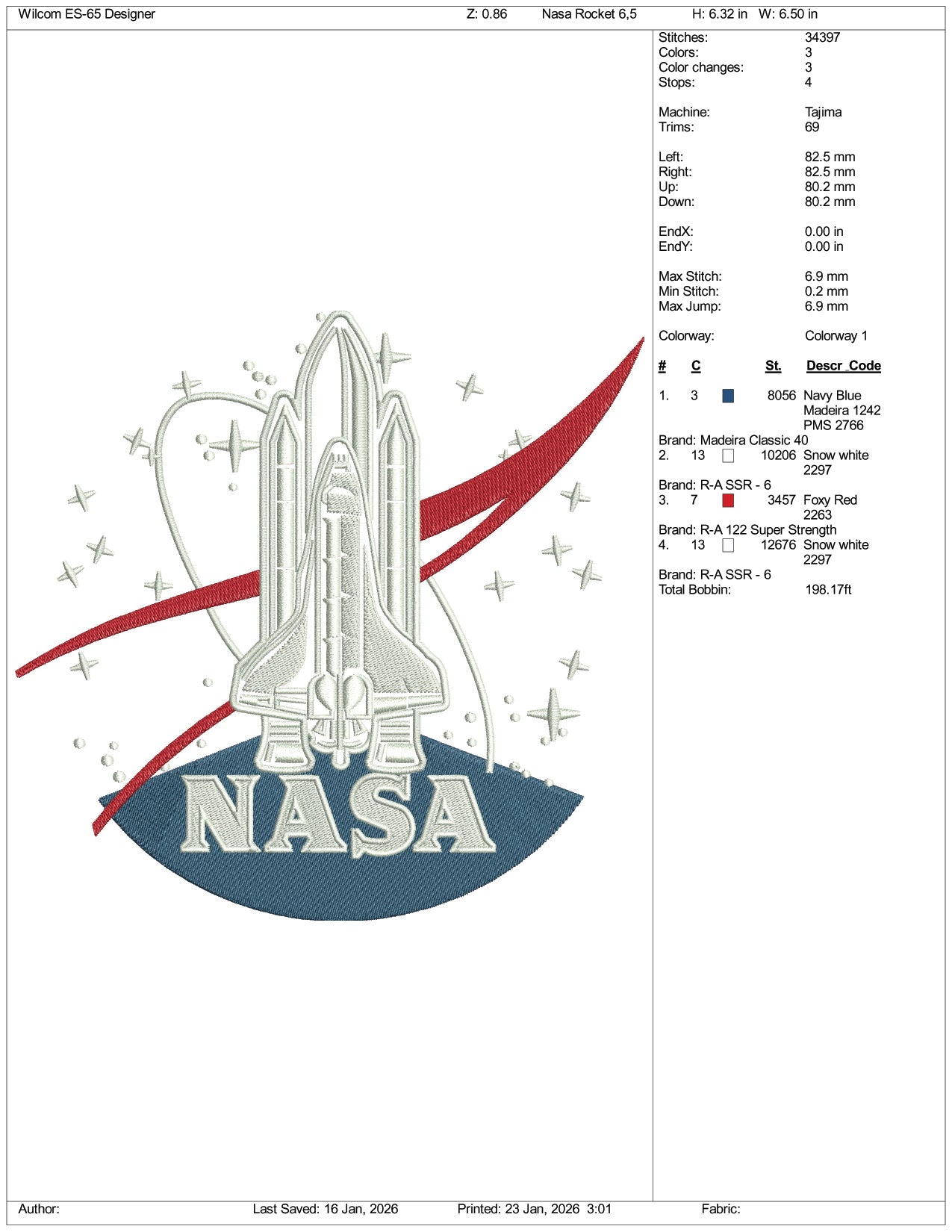 Nasa Logo v4 Embroidery Design Files - 5 Size's