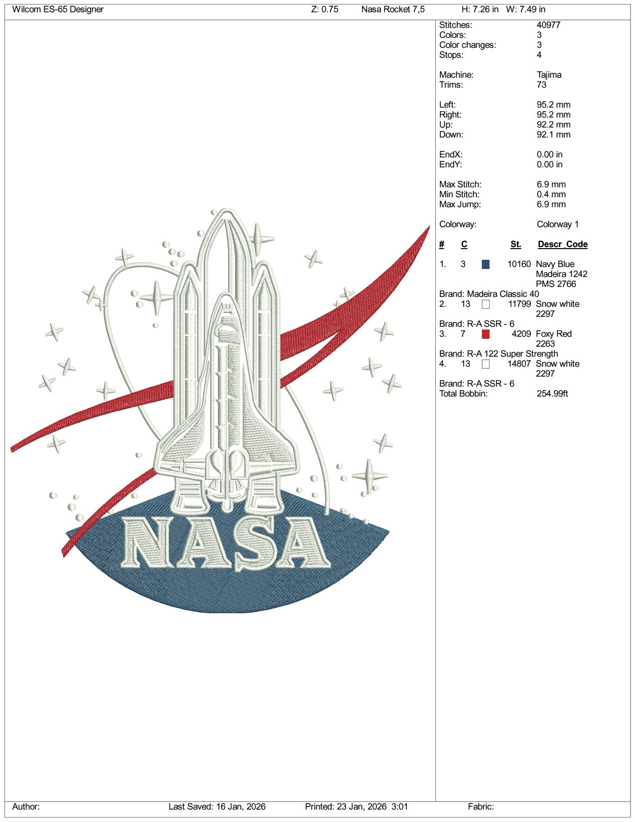 Nasa Logo v4 Embroidery Design Files - 5 Size's
