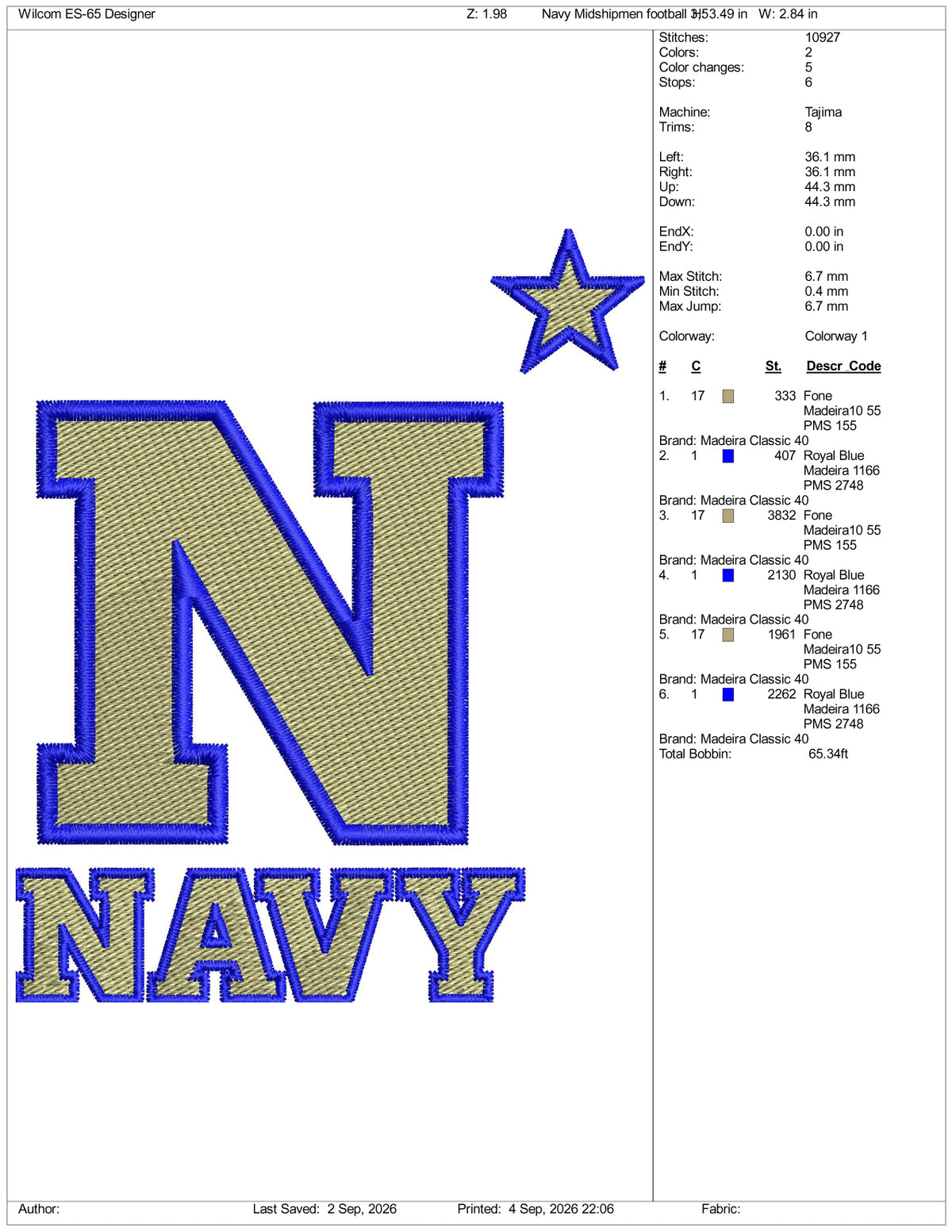 Navy Midshipmen Football Logo Embroidery Design Files - 3 Size's