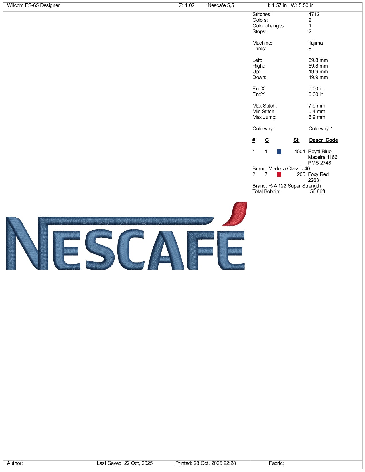 Nescafe Logo Embroidery Design Files - 4 Size's