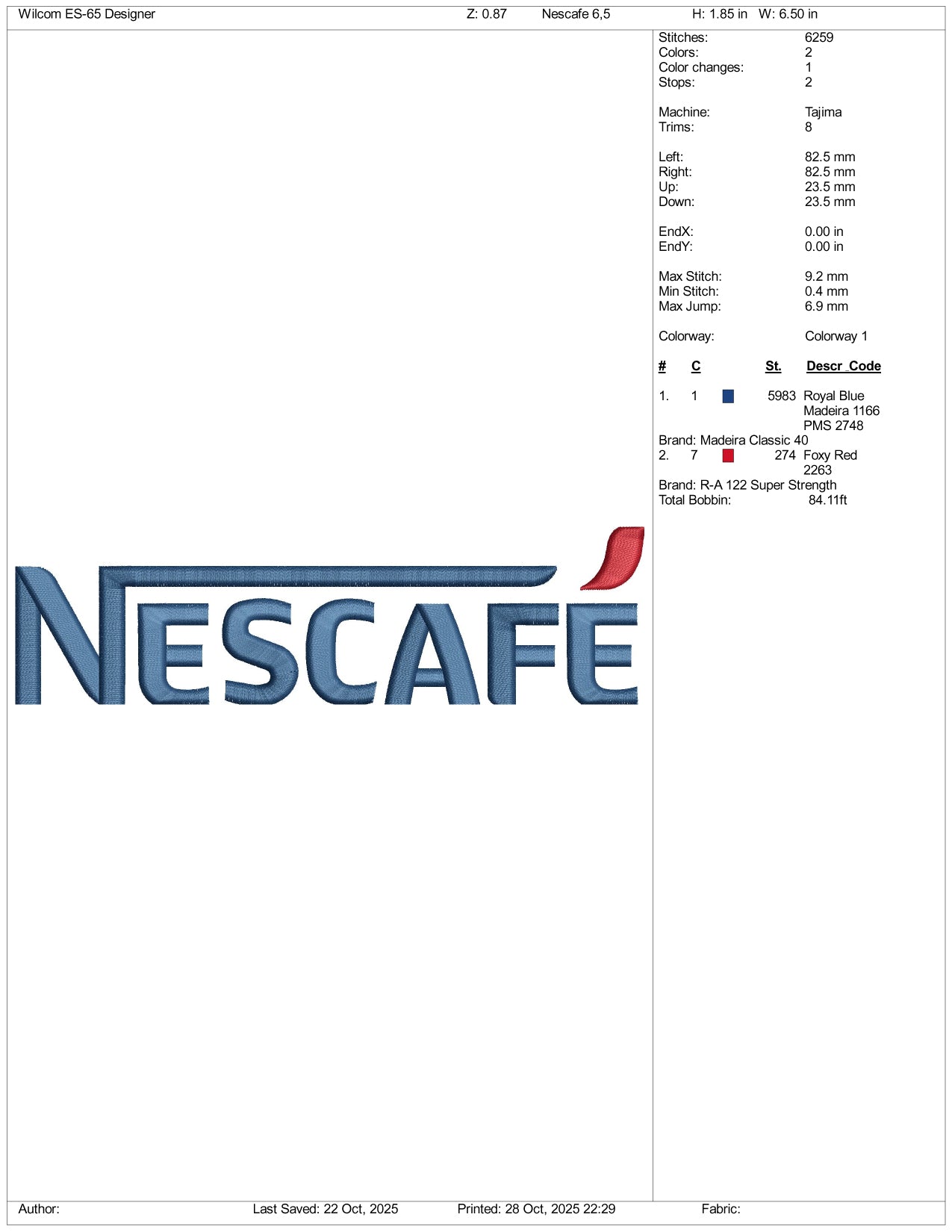 Nescafe Logo Embroidery Design Files - 4 Size's