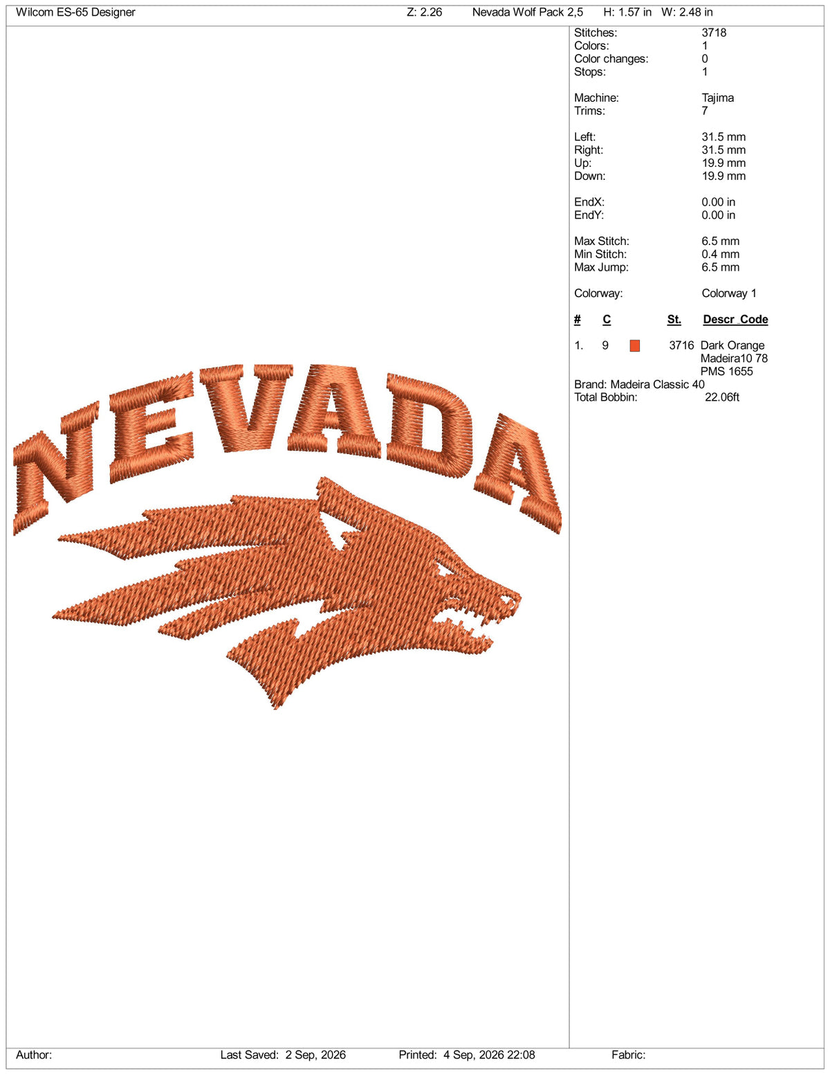 Nevada Wolf Pack Logo Embroidery Design Files - 3 Size's