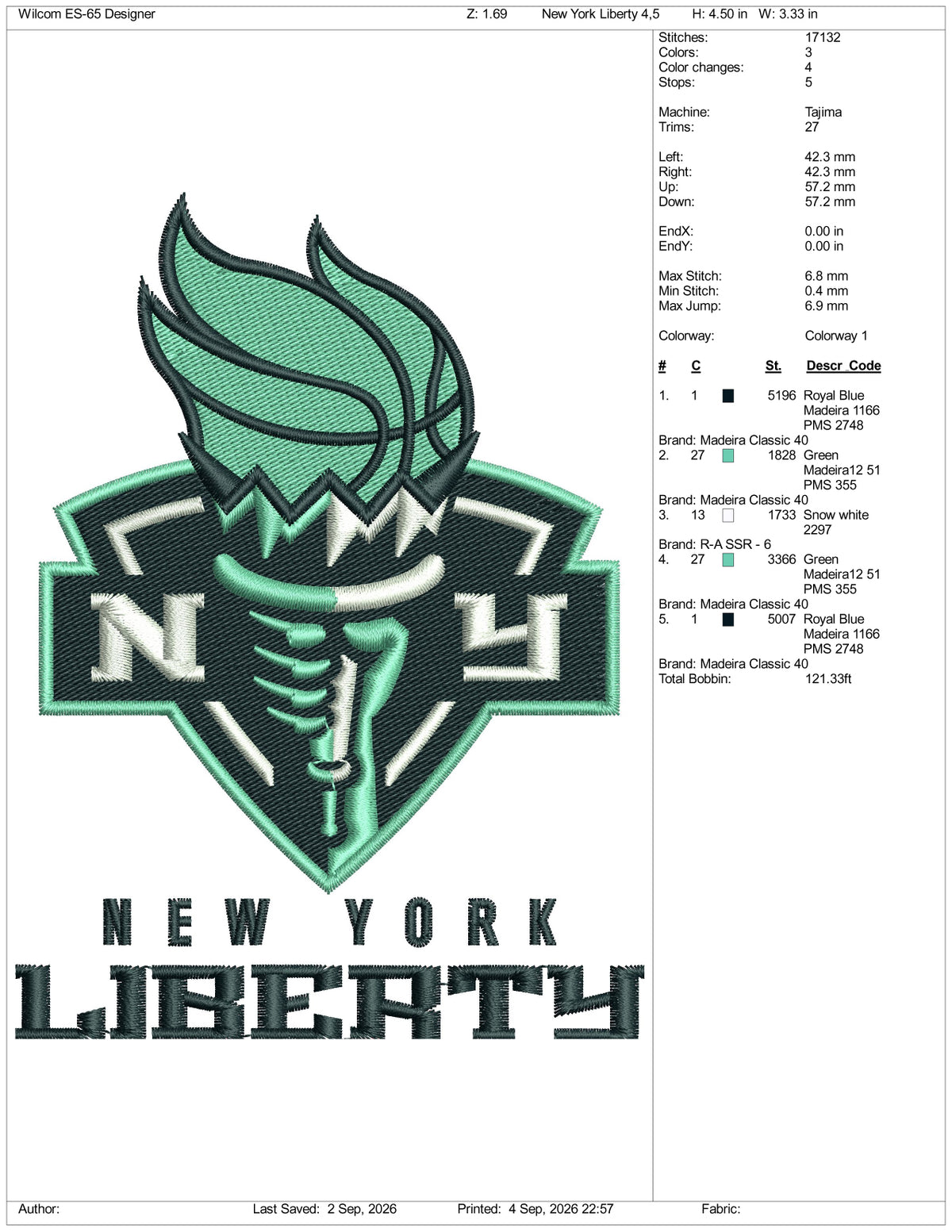 New York Liberty Logo Embroidery Design Files - 3 Size's