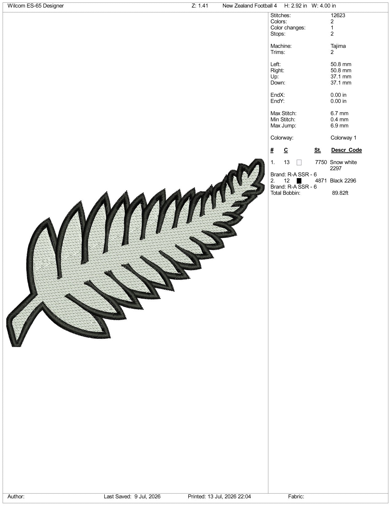 New Zealand Football Logo Embroidery Design Files - 3 Size's