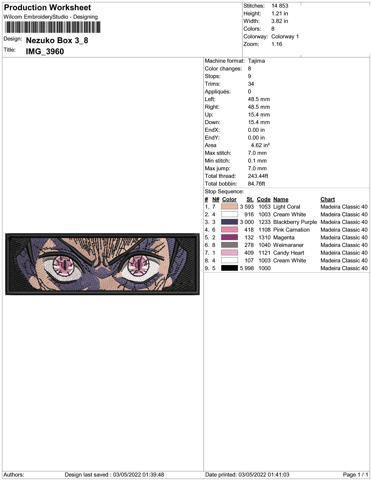 Nezuko Kamado Eyes Embroidery Design Files - 3 Size's