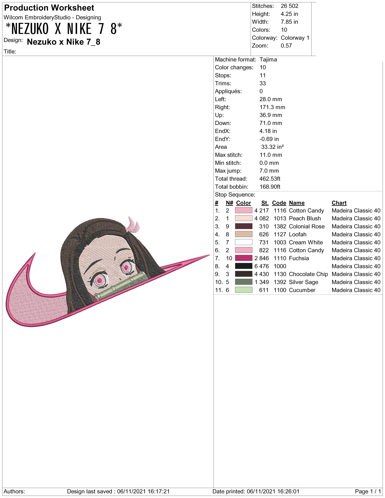 Nezuko Kamado Swoosh v2 Embroidery Design Files - 3 Sizes