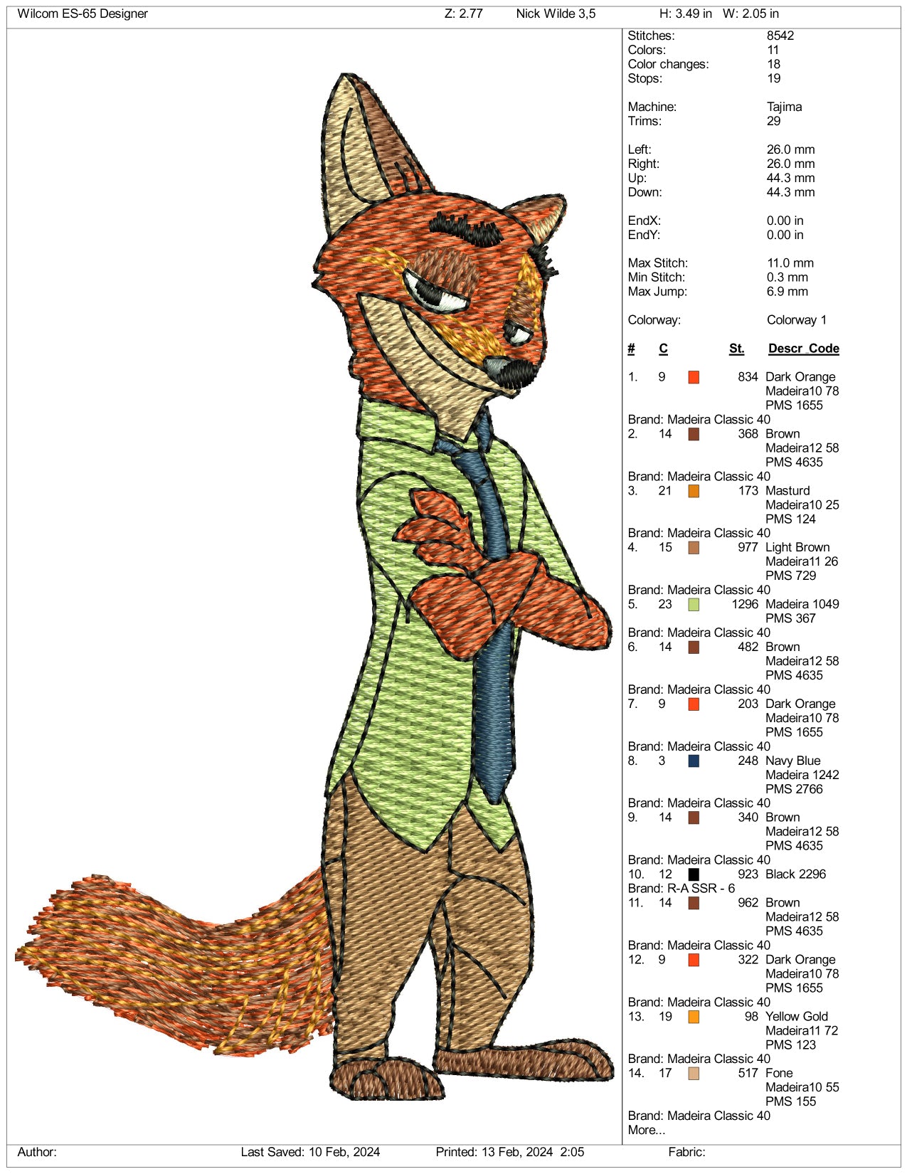 Nick Wilde Embroidery Design Files - 3 Size's