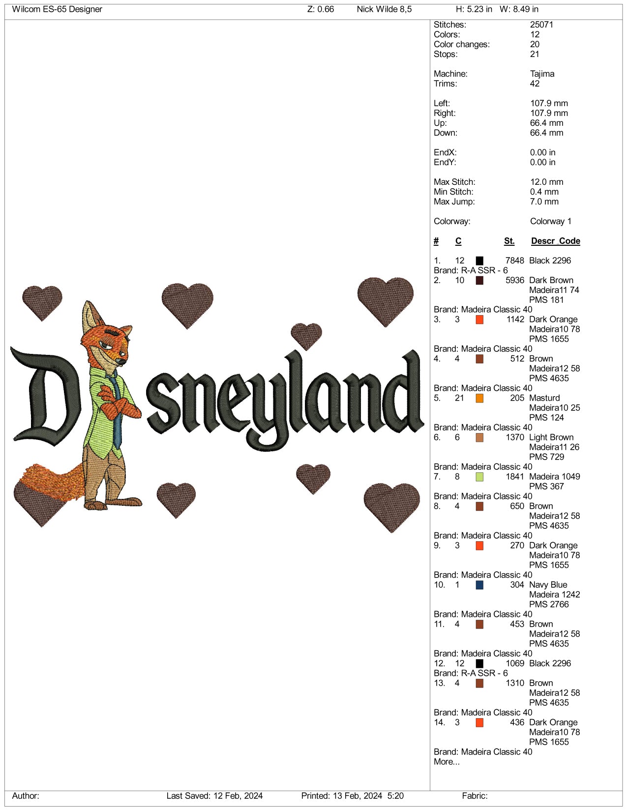 Nick Wilde Disneyland Embroidery Design Files - 3 Size's