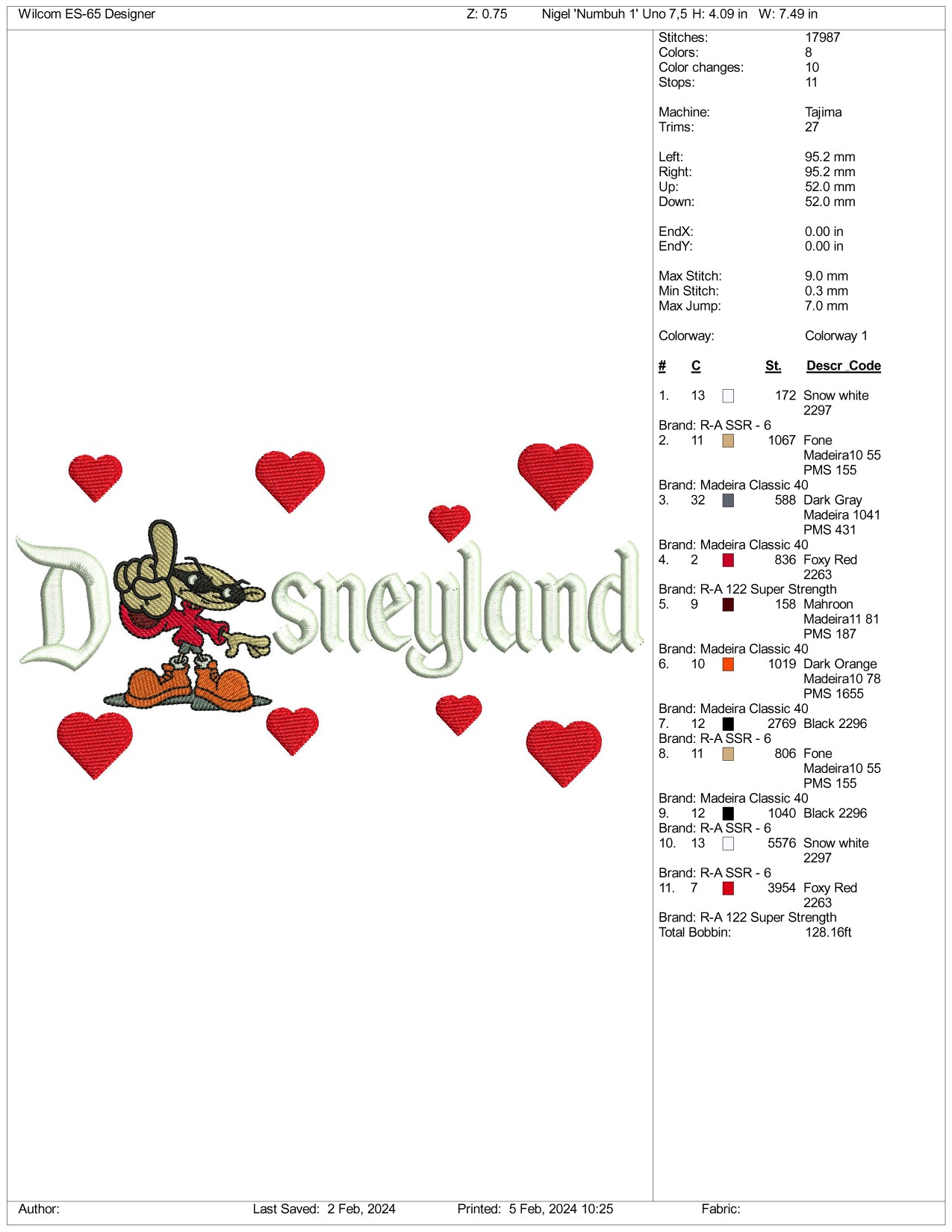 Kids ext Door Number 1 Disneyland Embroidery Design Files - 3 Size's