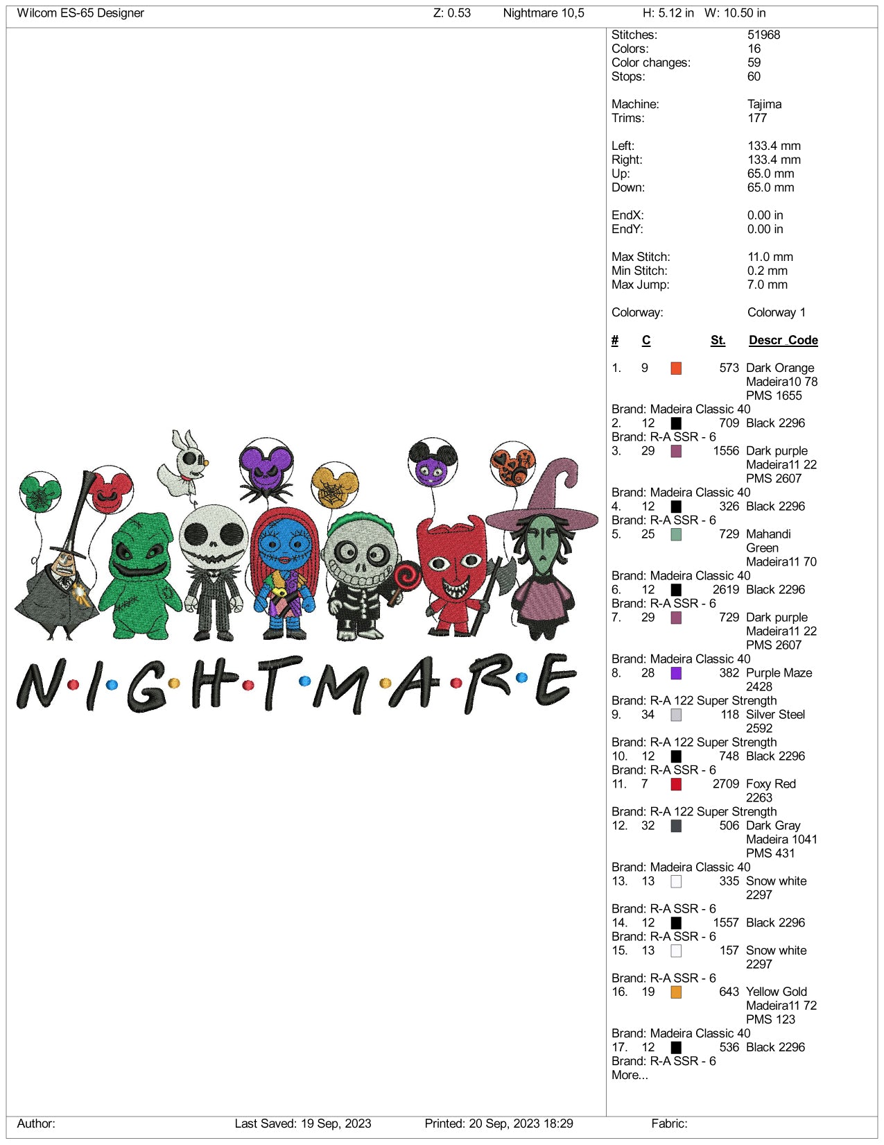 Halloween Nightmare Embroidery Design Files - 3 Size's