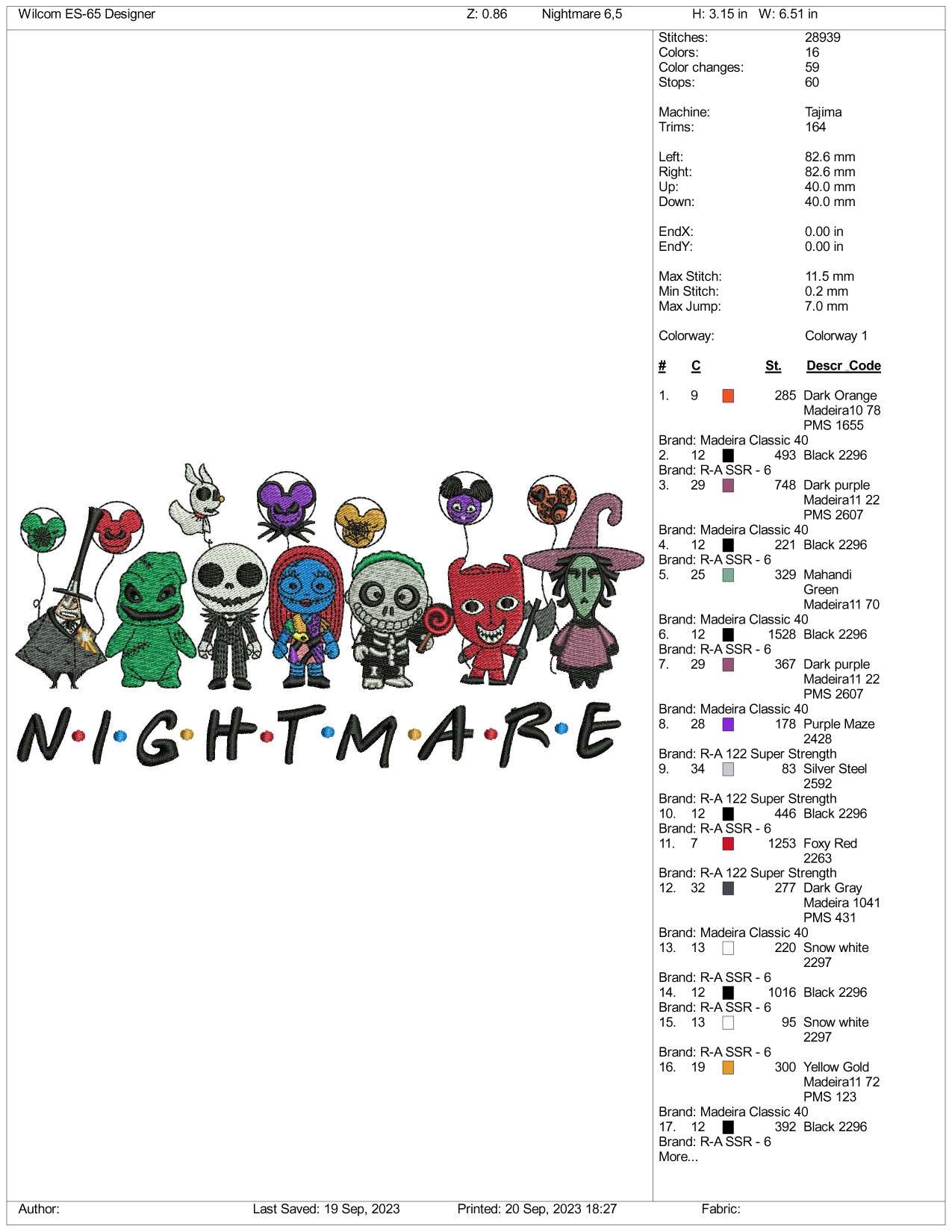 Halloween Nightmare Embroidery Design Files - 3 Size's