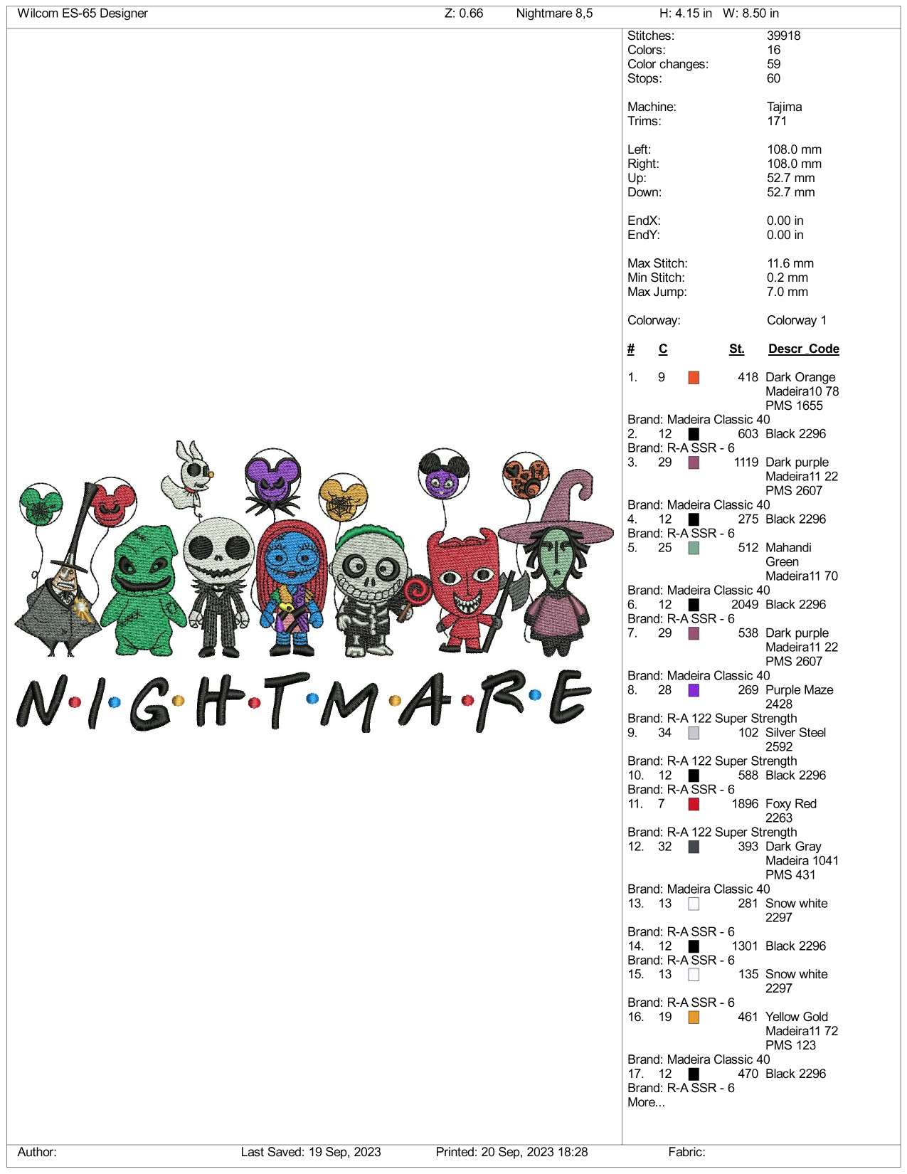 Halloween Nightmare Embroidery Design Files - 3 Size's