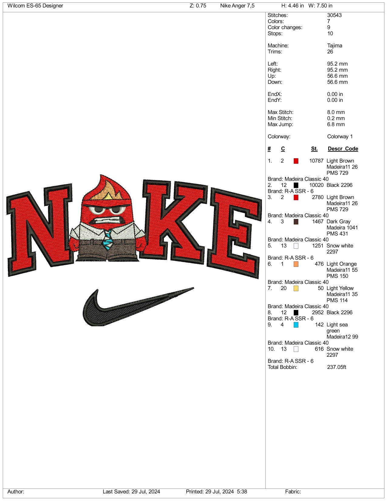 Nike Anger Embroidery Design Files - 3 Size's