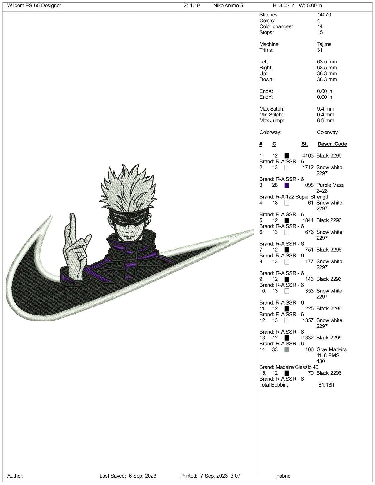 Nike Satoru Gojo Embroidery Design Files - 3 Size's – Store