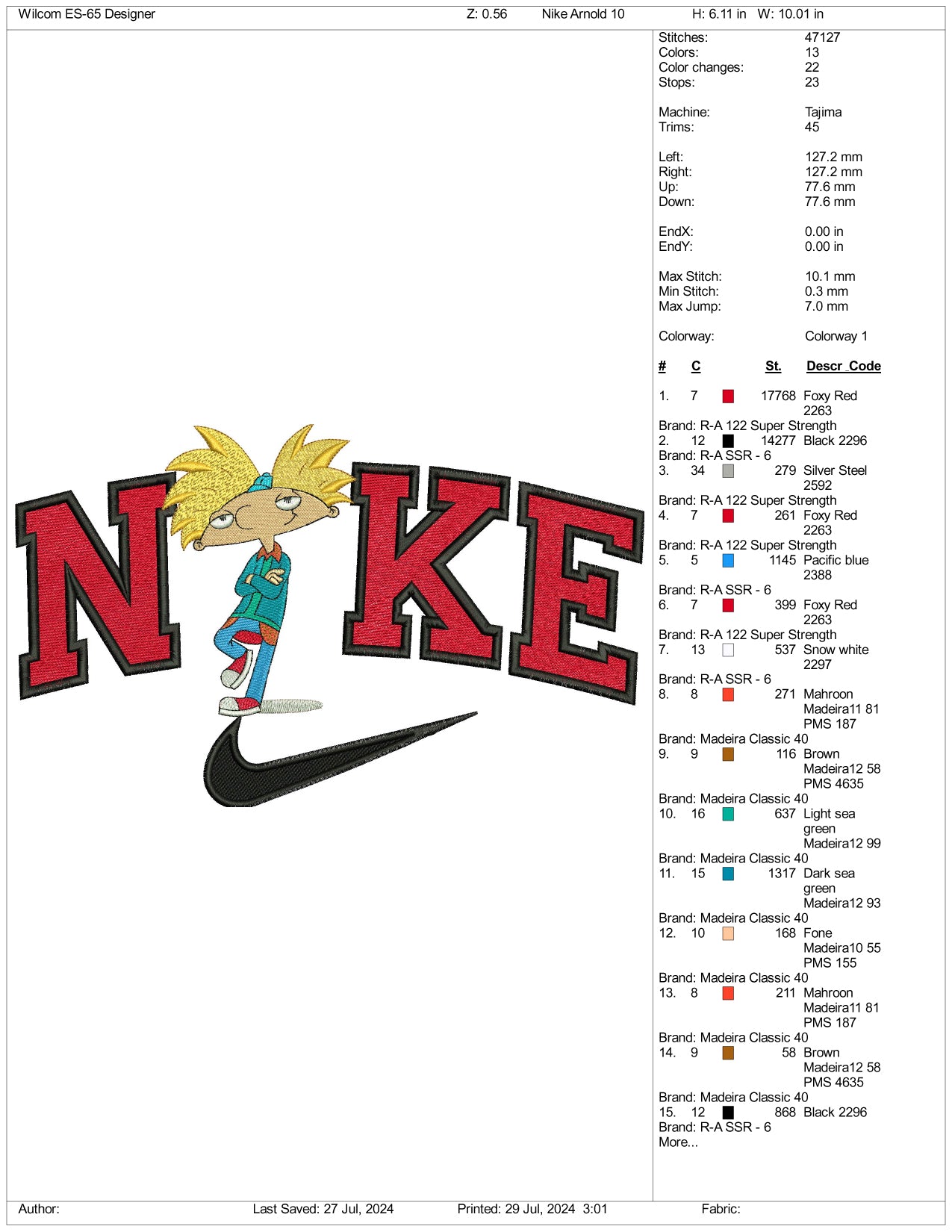 Nike Arnold Embroidery Design Files - 3 Size's