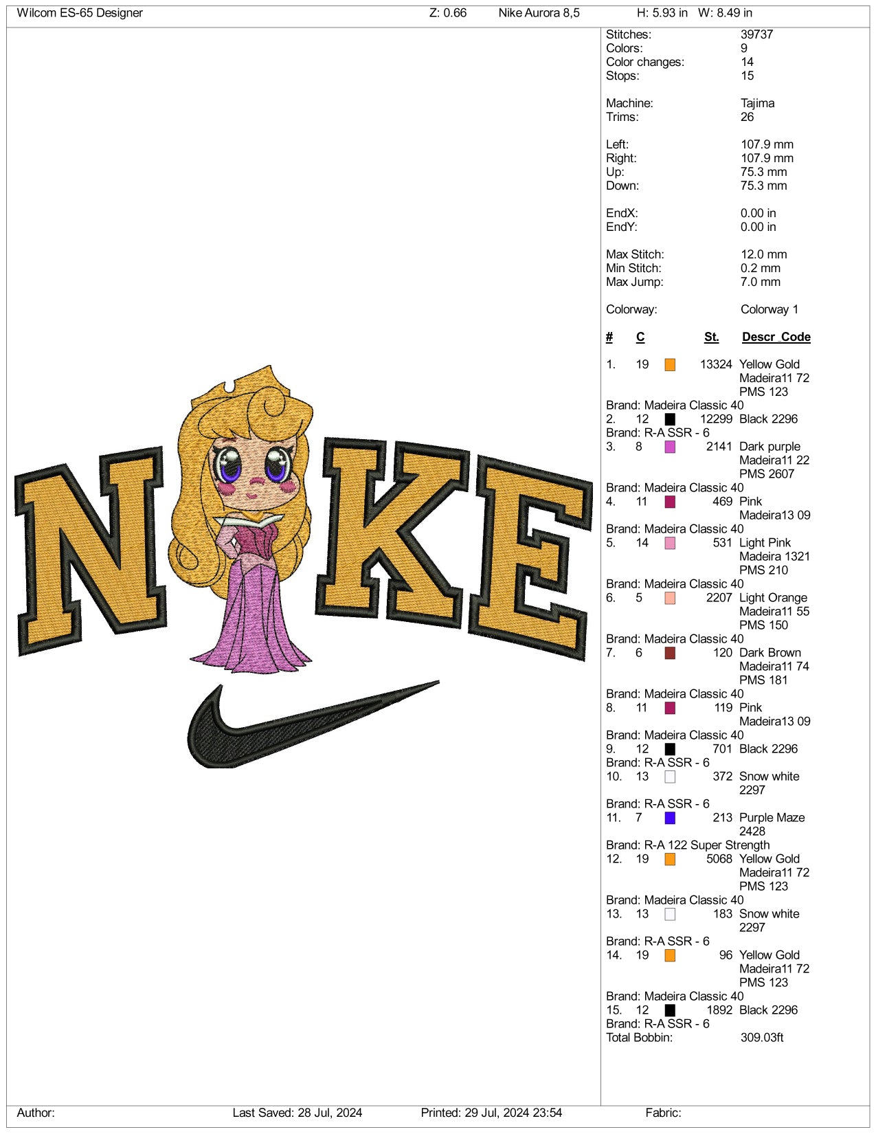 Nike Chibi Aurora Embroidery Design Files - 3 Size's