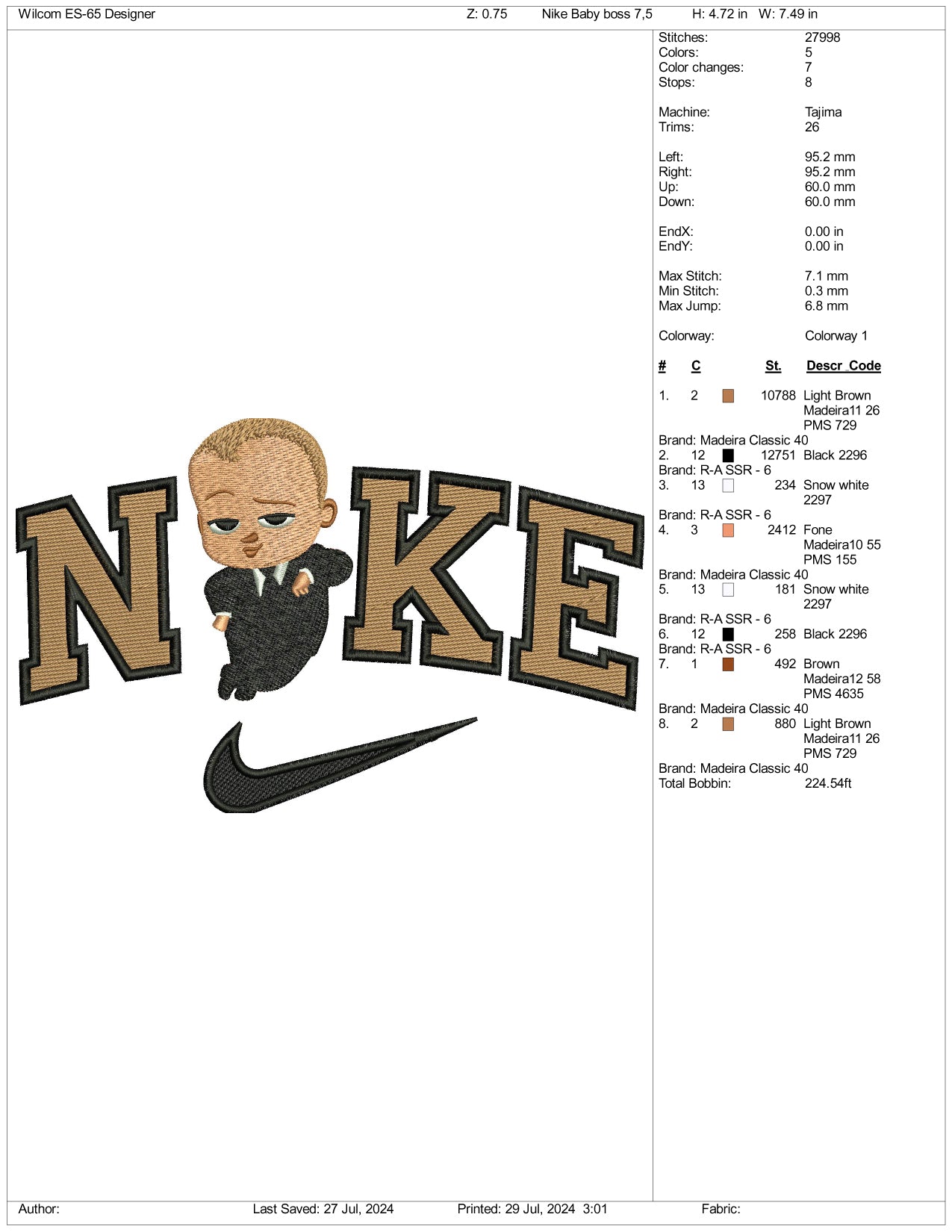 Nike The Boss Baby Embroidery Design Files - 3 Size's