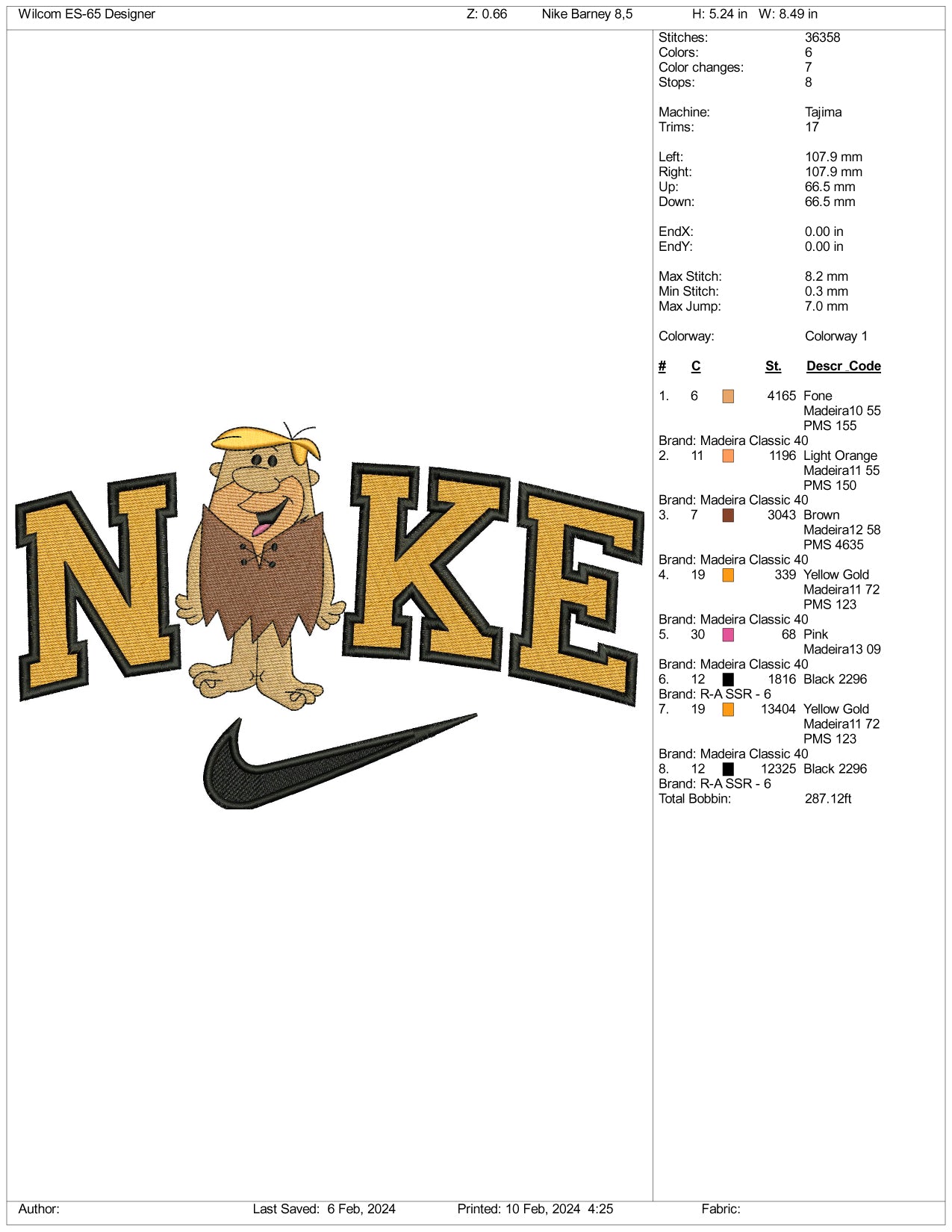 Nike Barney Rubble Embroidery Design Files - 3 Size's