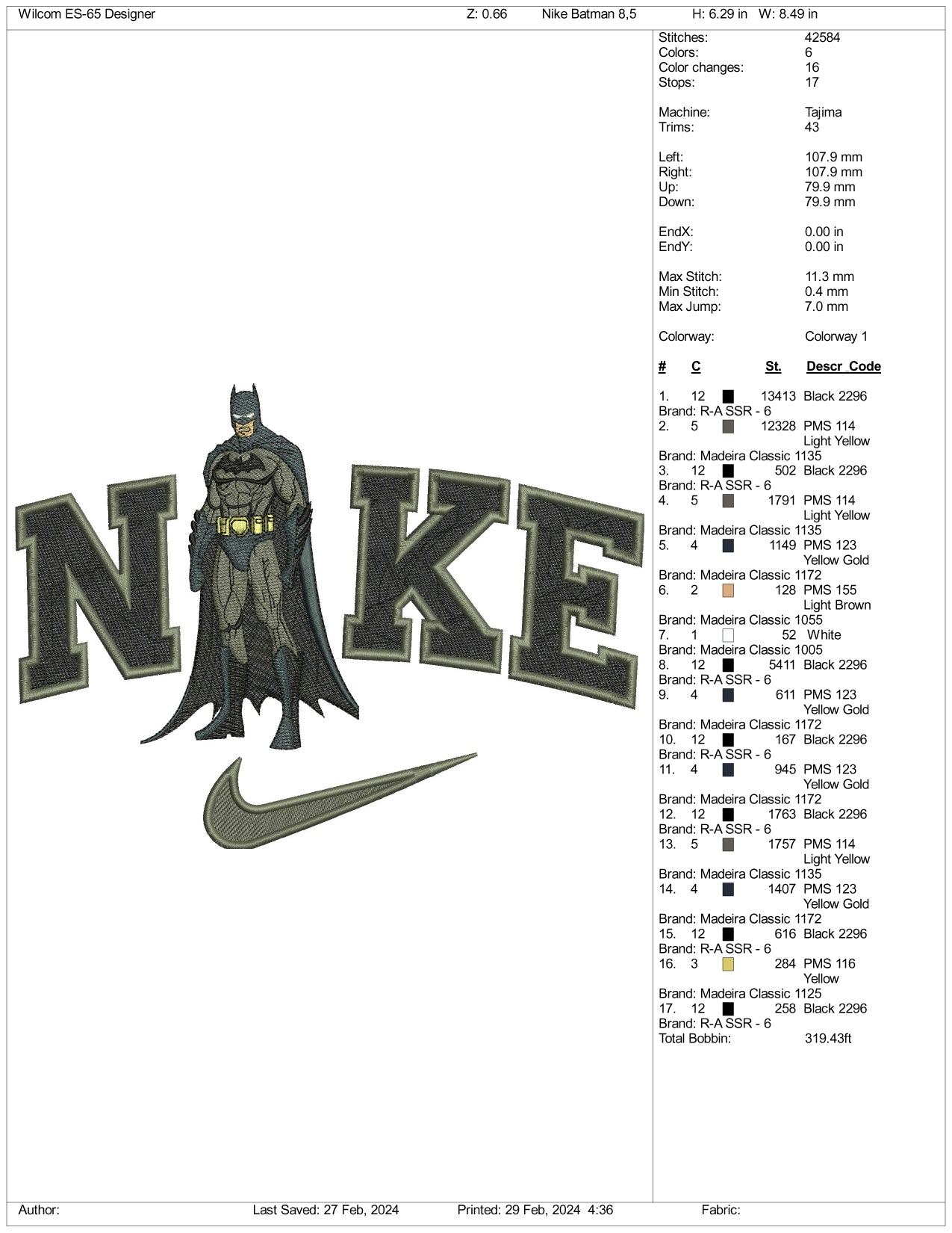 NIke Batman Embroidery Design Files - 3 Size's