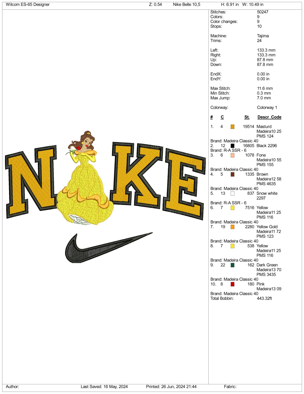 Nike Belle v1 Embroidery Design Files - 3 Size's