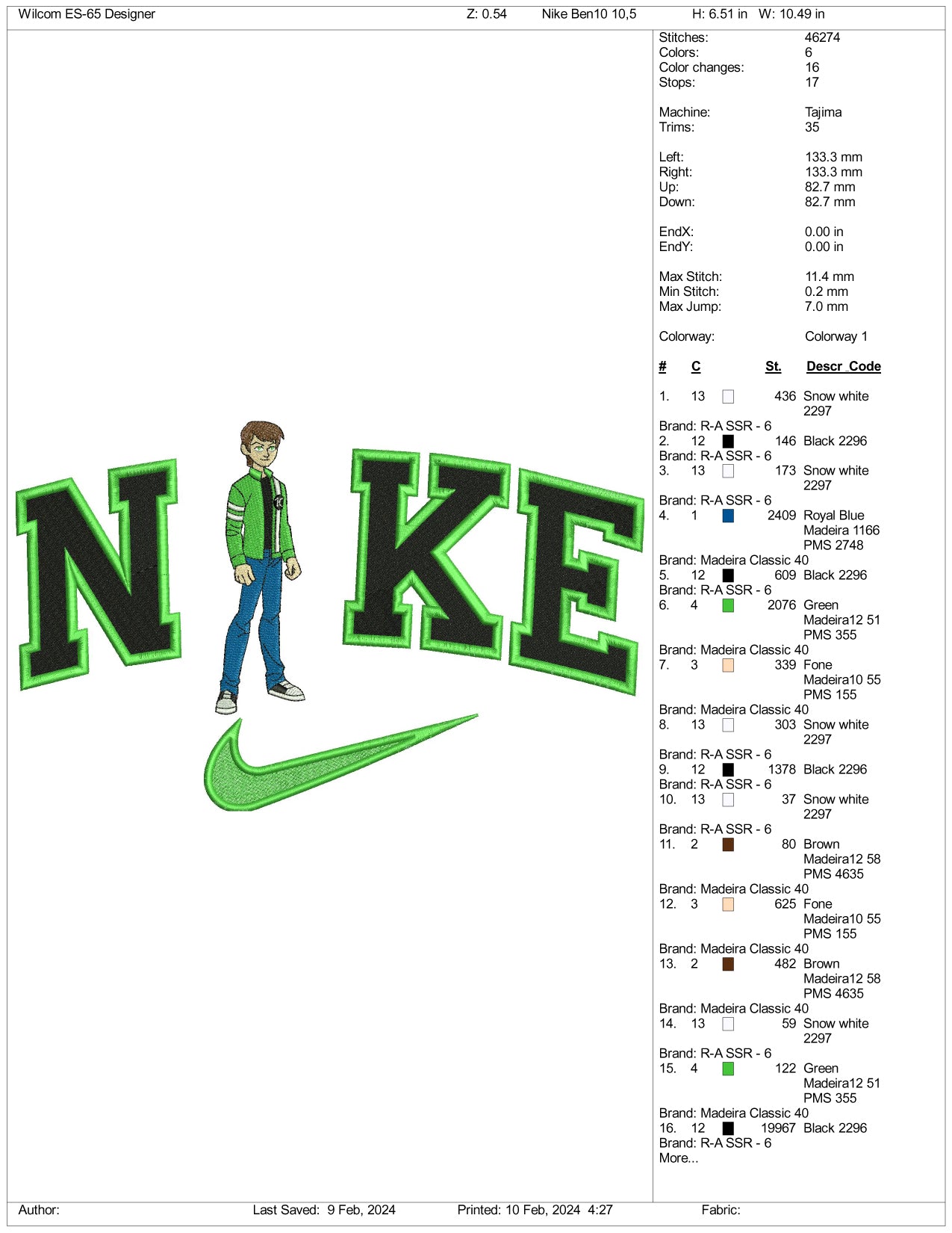 Nike Ben 10 Alien Force Embroidery Design Files - 3 Size's