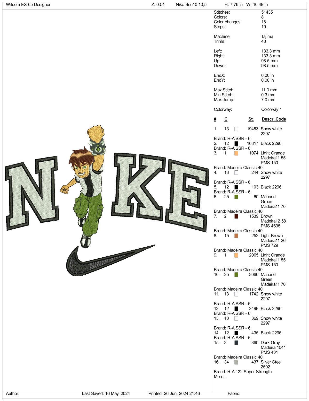 Nike Ben 10 Embroidery Design Files - 3 Sizes