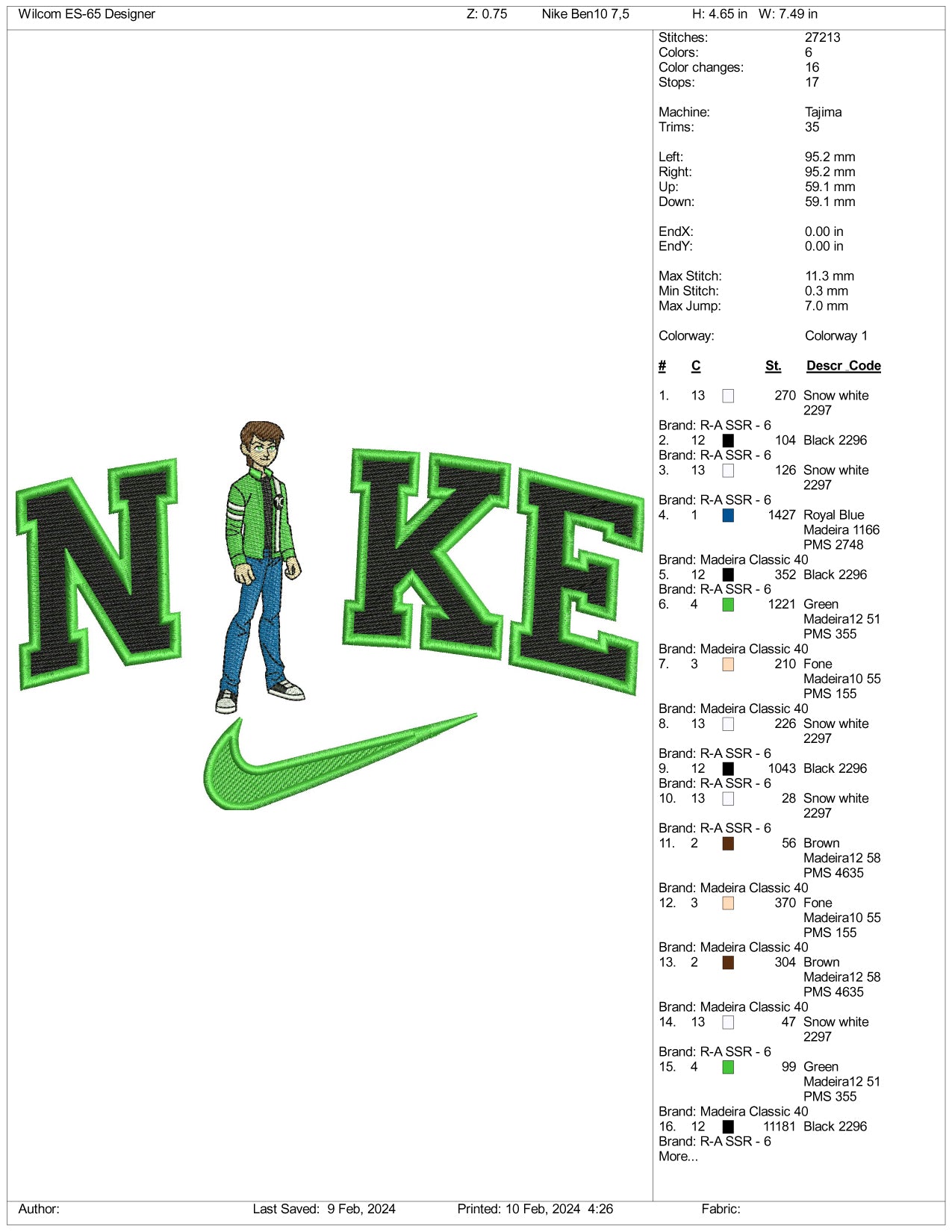 Nike Ben 10 Alien Force Embroidery Design Files - 3 Size's