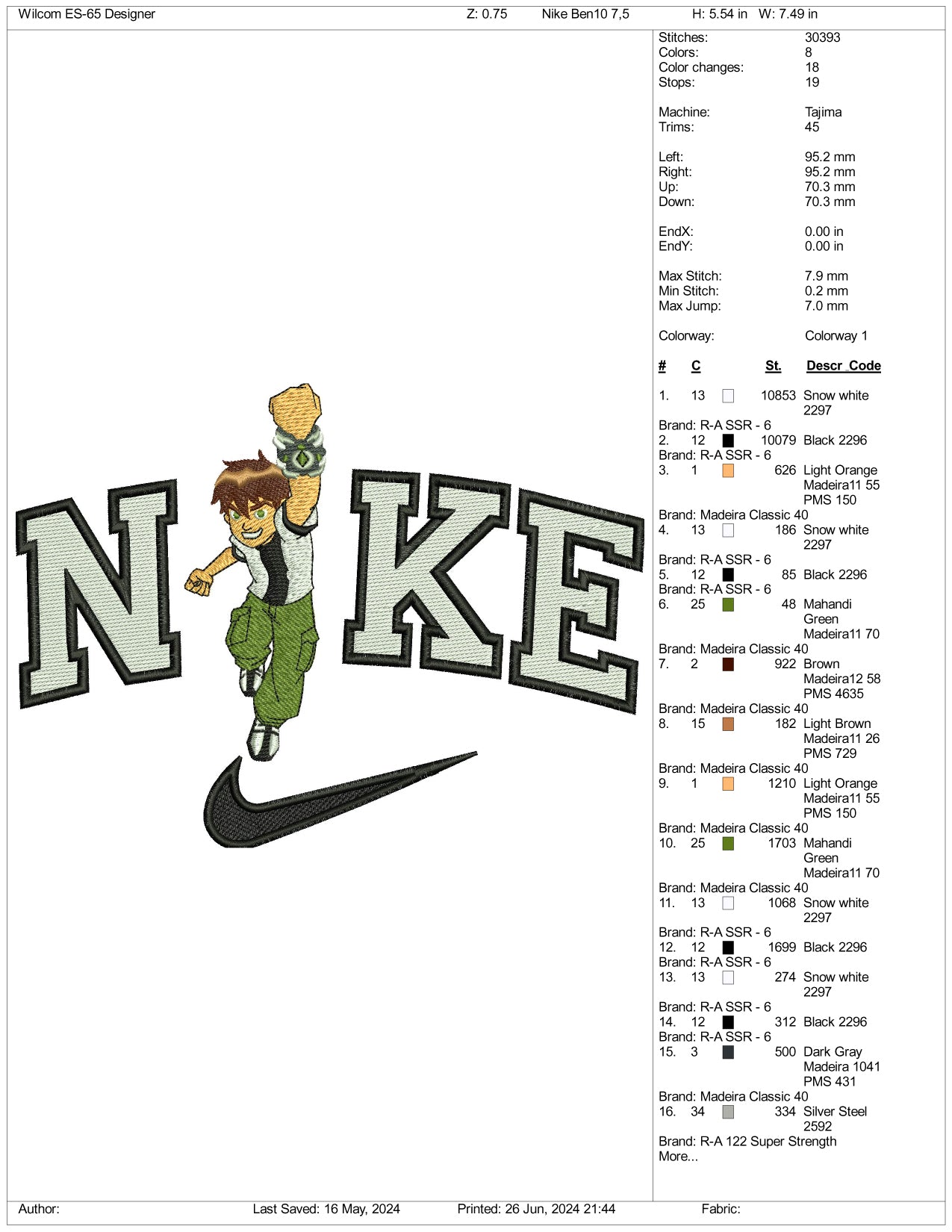 Nike Ben 10 Embroidery Design Files - 3 Sizes