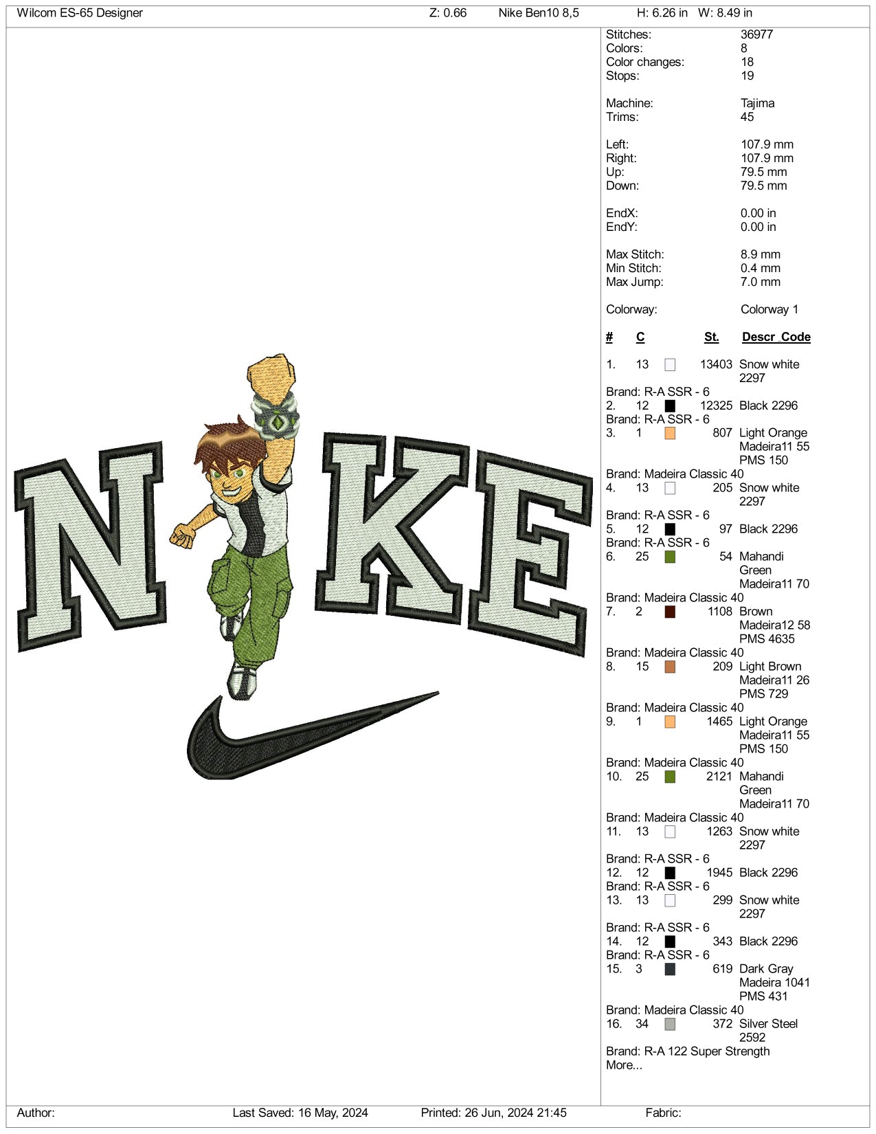 Nike Ben 10 Embroidery Design Files - 3 Sizes