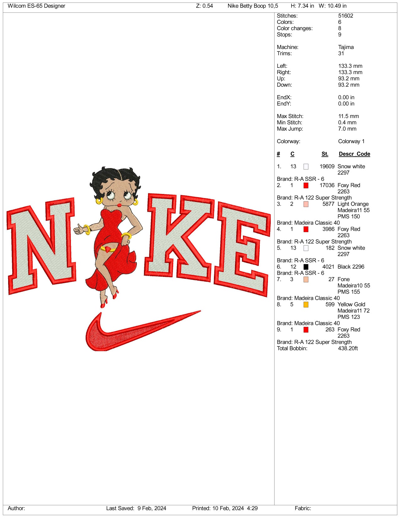 Nike Betty Boop Embroidery Design Files - 3 Size's