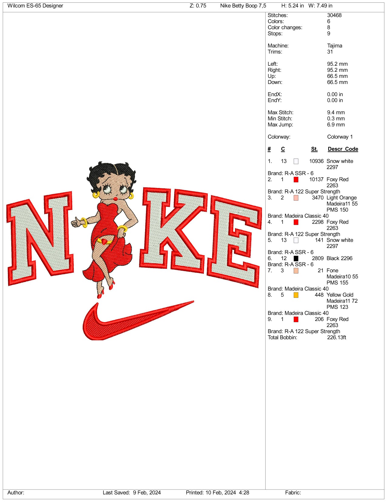 Nike Betty Boop Embroidery Design Files - 3 Size's