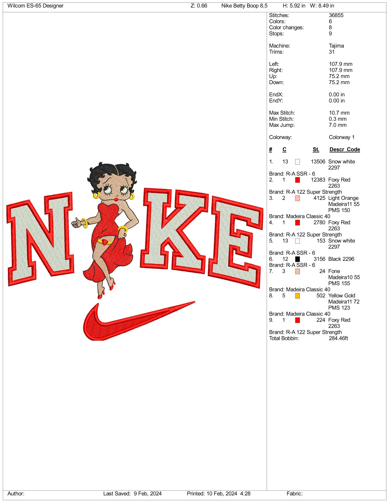 Nike Betty Boop Embroidery Design Files - 3 Size's