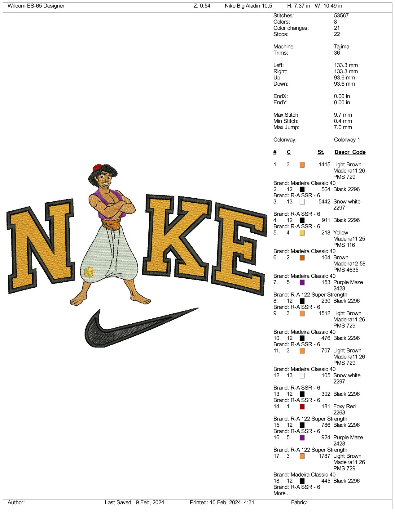 Nike Aladdin Embroidery Design Files - 3 Size's