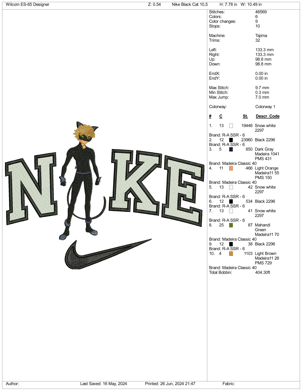 Nike Adrien Agreste Full Embroidery Design Files - 3 Sizes