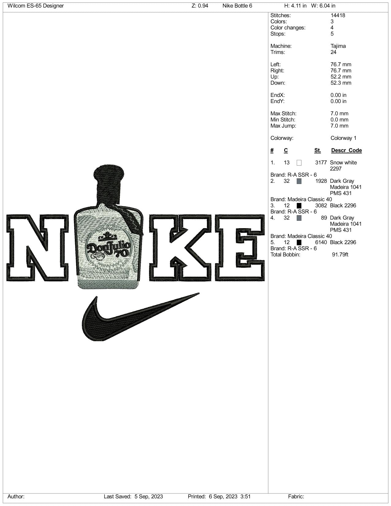 Nike Don Julio Embroidery Design Files - 3 Size's