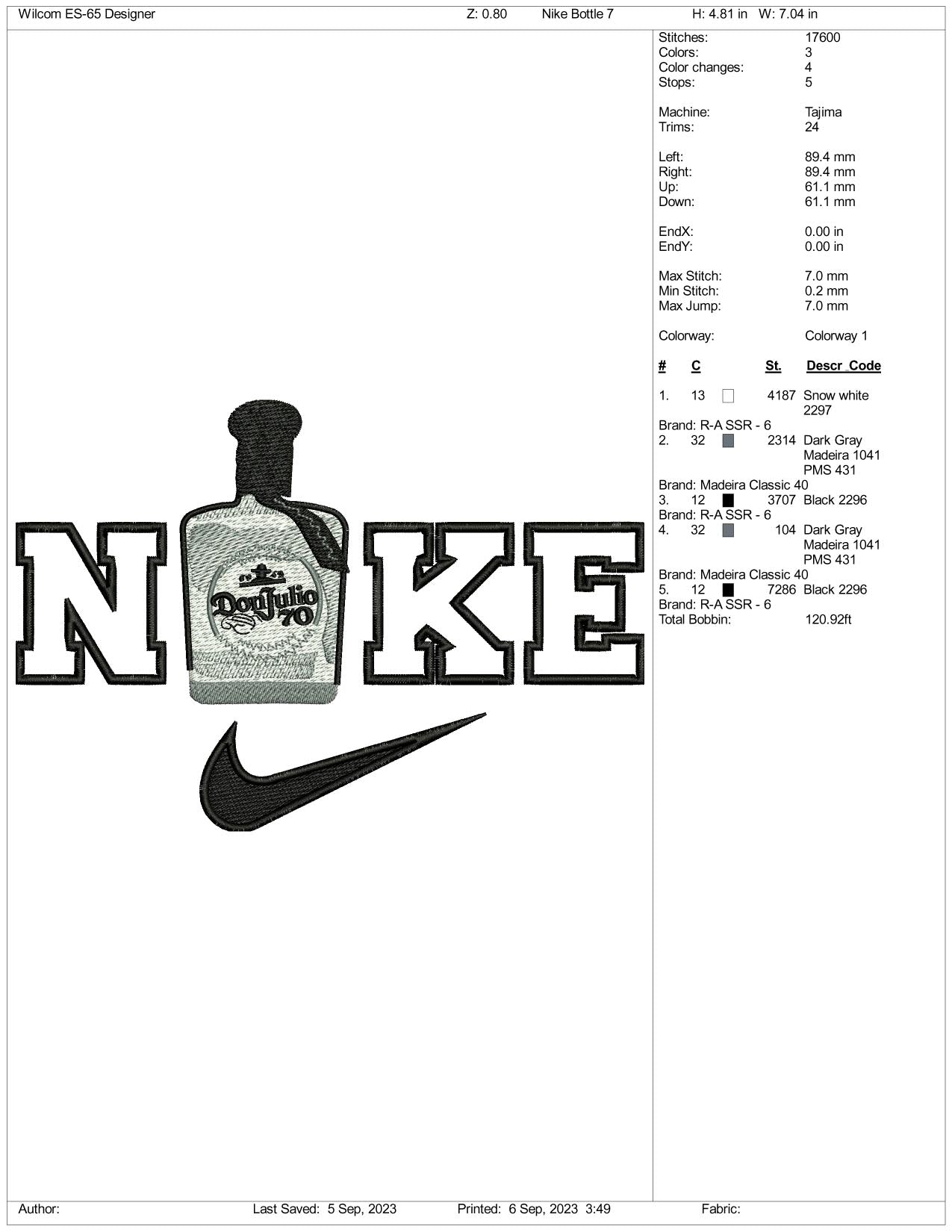 Nike Don Julio Embroidery Design Files - 3 Size's