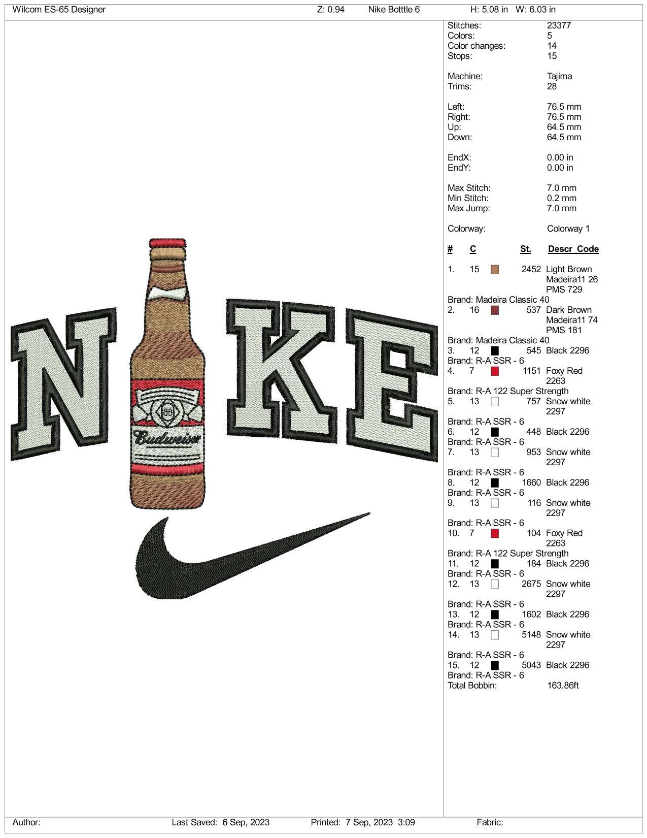 Nike Bottle Beer Embroidery Design Files - 3 Size's