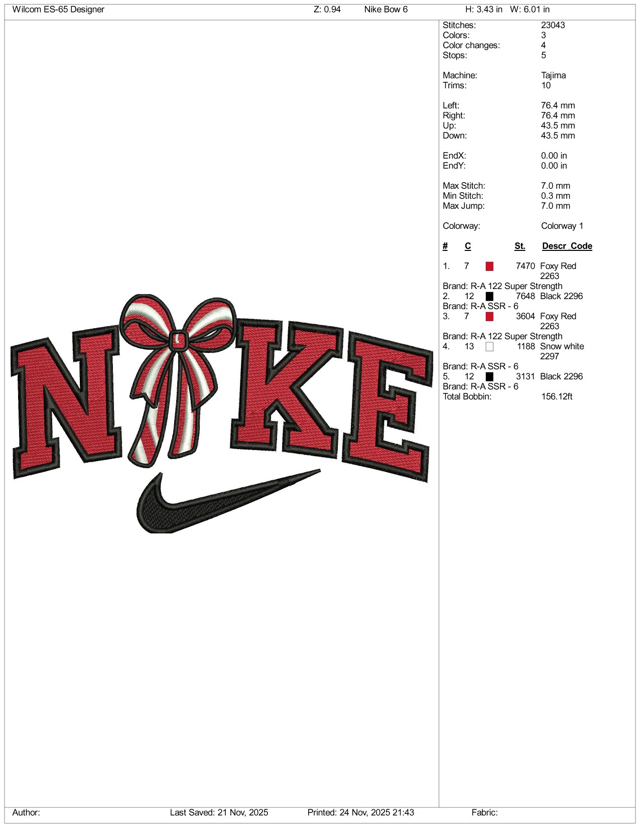Nike Christmas Bow Embroidery Design Files - 3 Size's