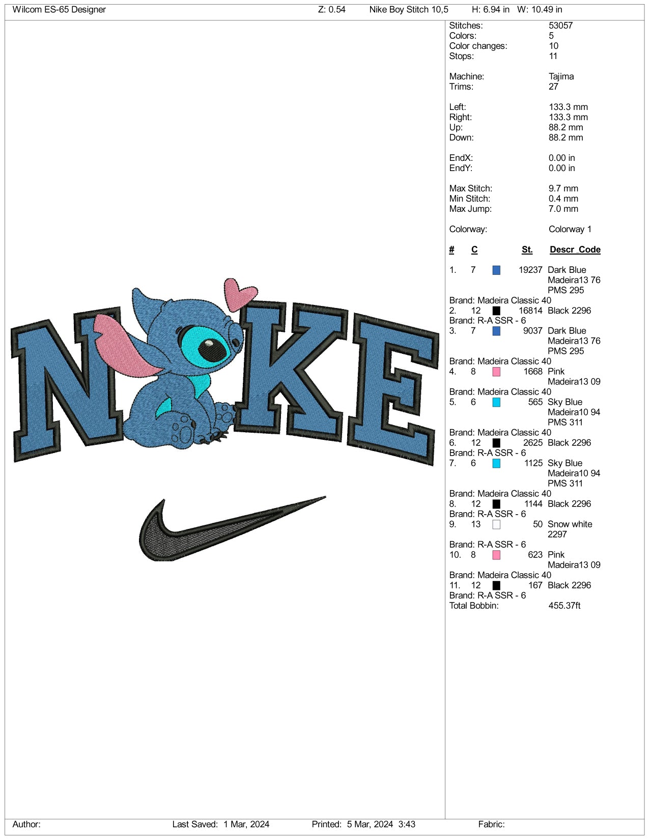 Nike Bulma Half Embroidery Design Files - 3 Size's