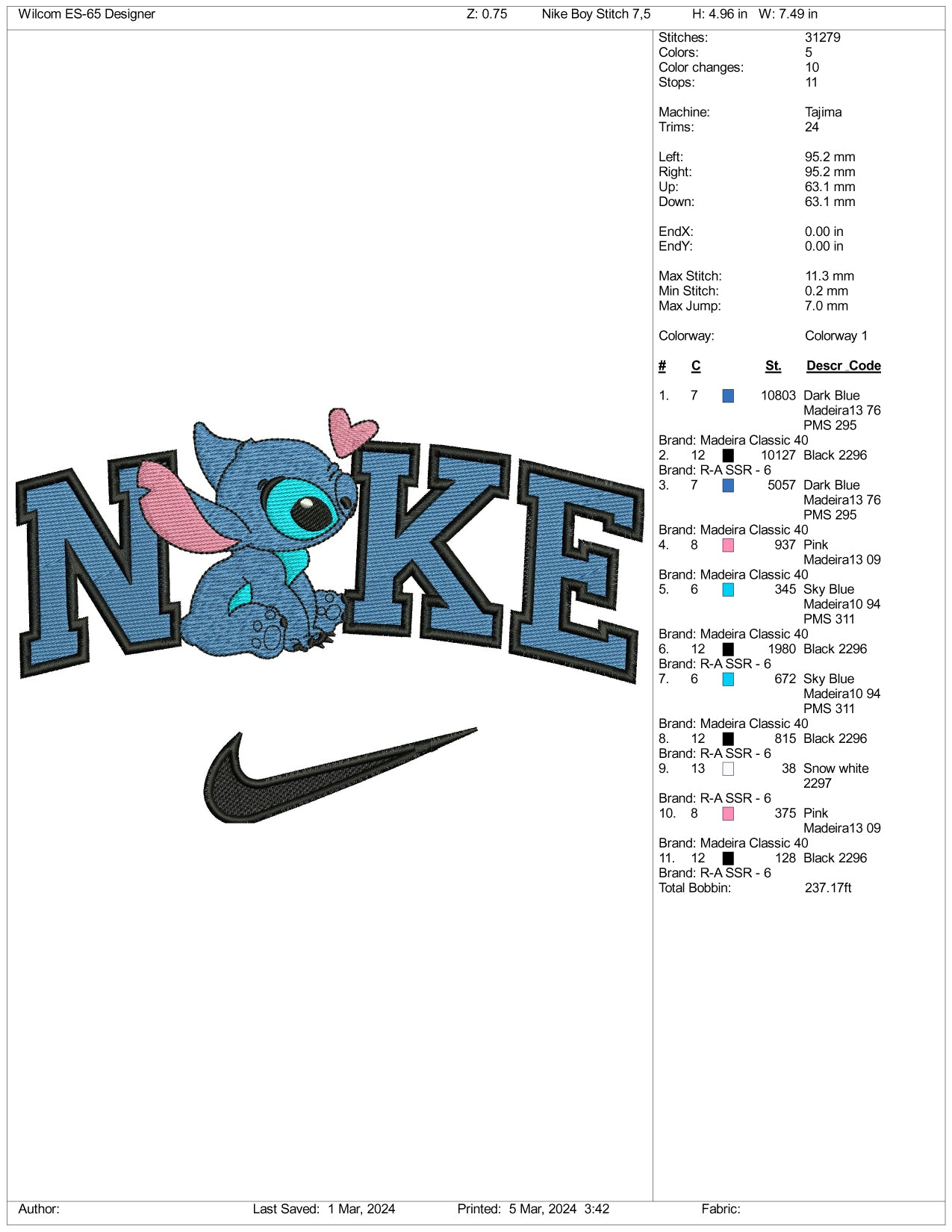 Nike Bulma Half Embroidery Design Files - 3 Size's