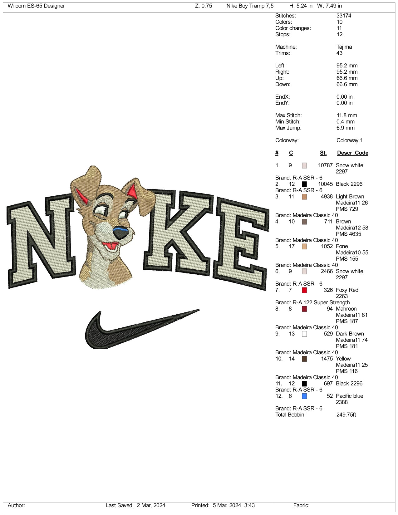 Nike Tramp Embroidery Design Files - 3 Size's