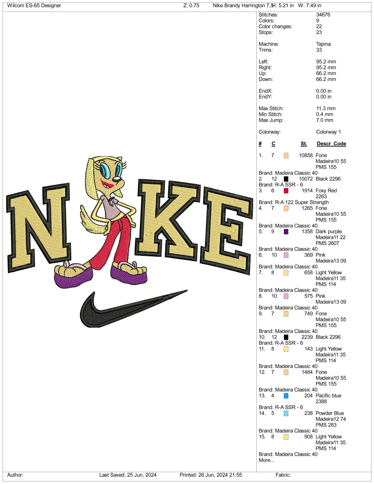 Nike Brandy Harrington Embroidery Design Files - 3 Sizes