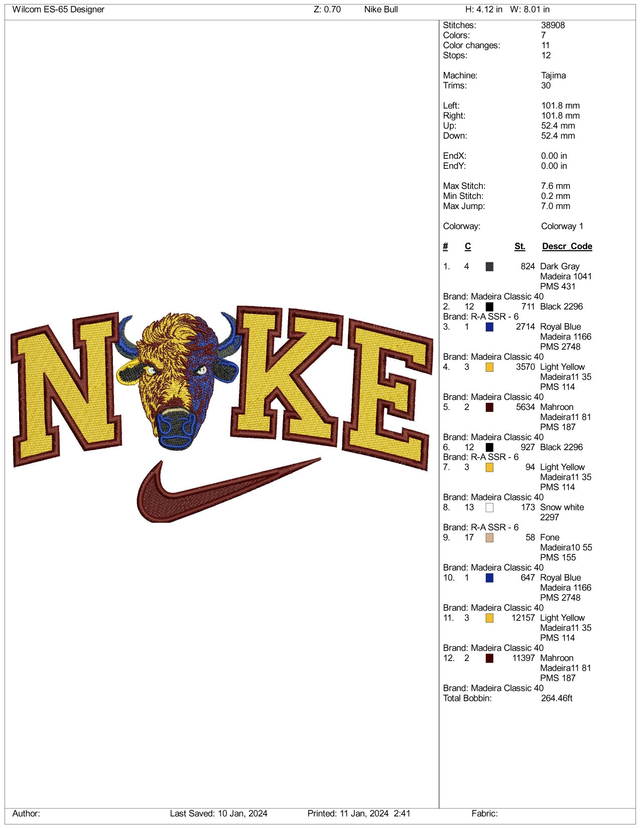 Nike Cow Embroidery Design Files - 3 Size's