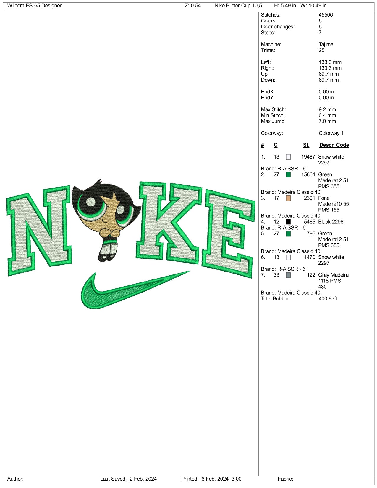 Nike Buttercup Embroidery Design Files - 3 Size's