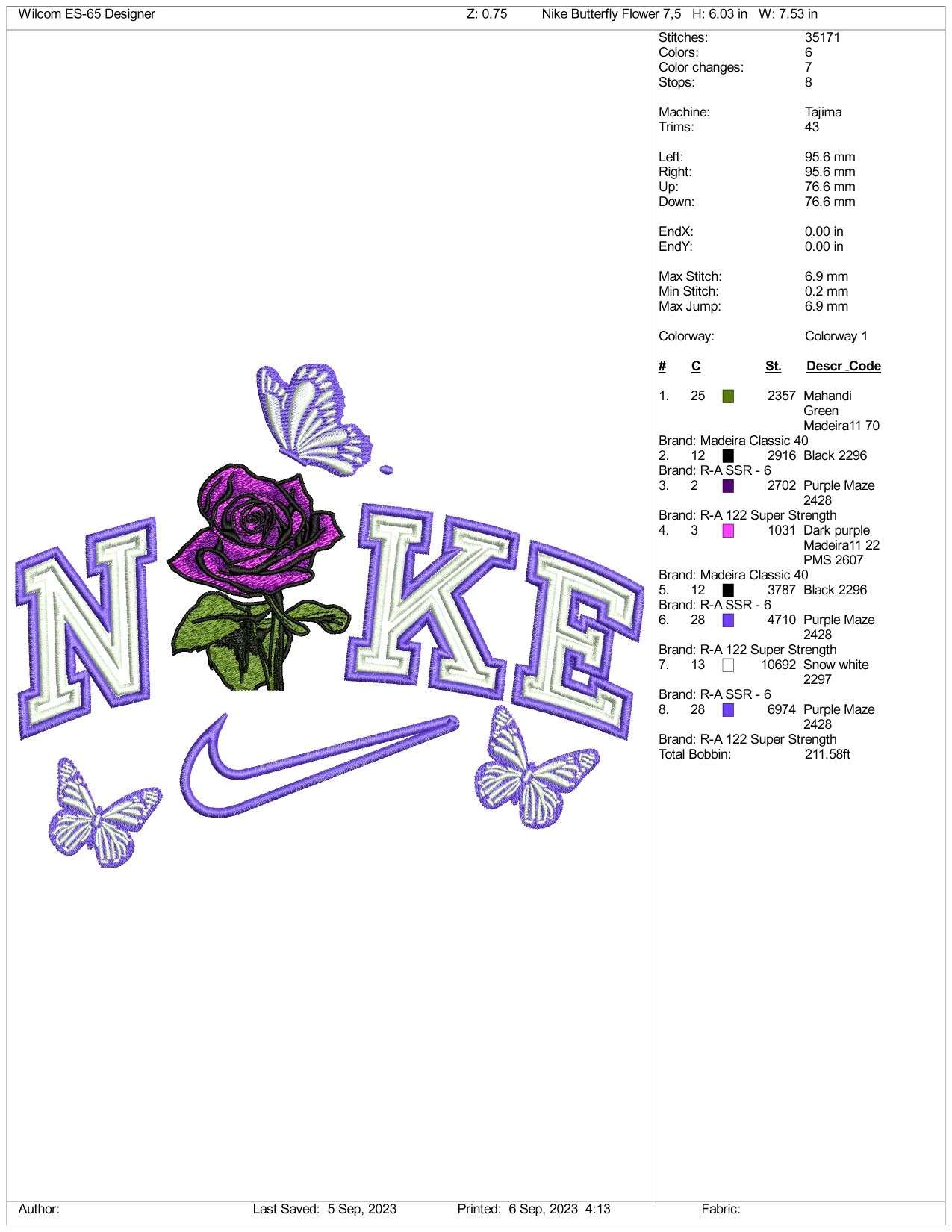 Nike Flower Embroidery Design Files - 3 Size's